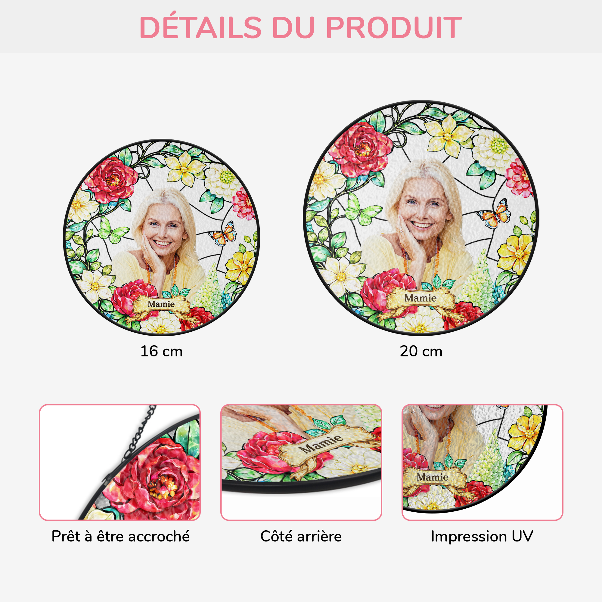 7729UFR3 attrape soleil personnalise en verre photo de ma mamie maman 7729ustna