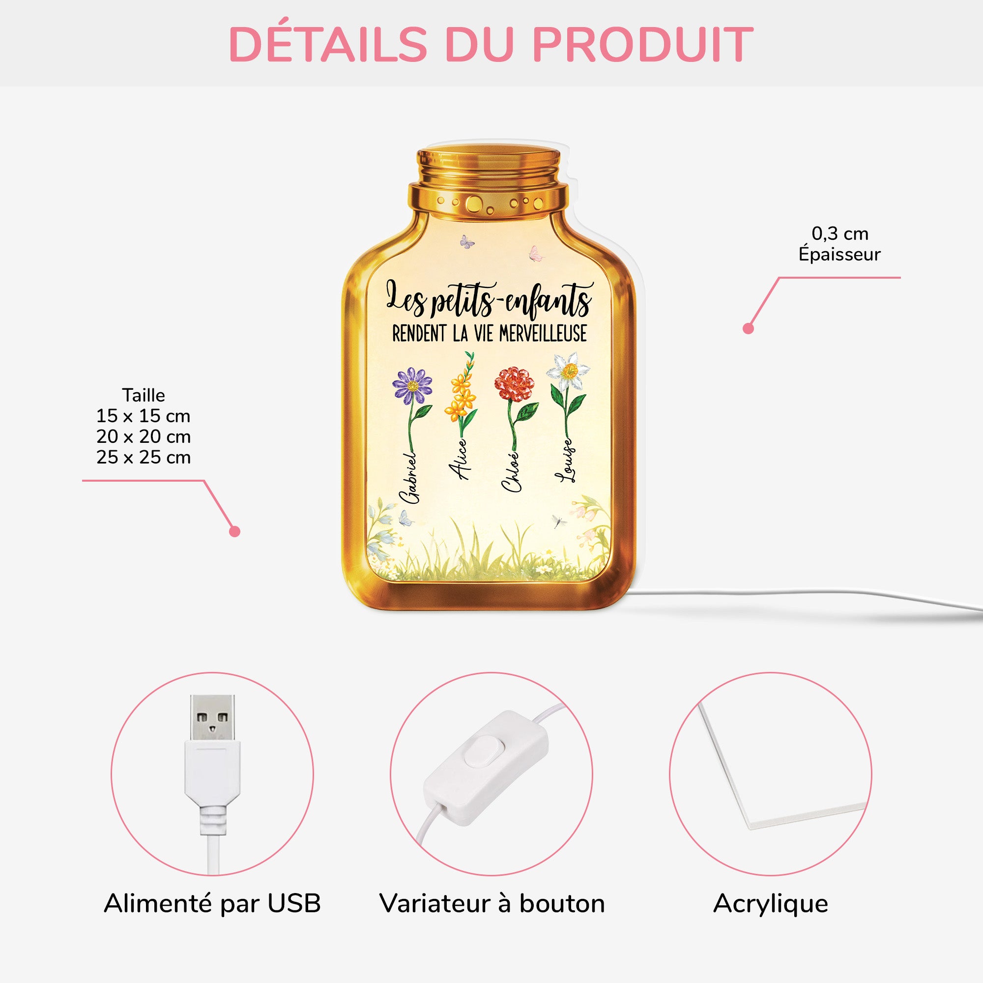 7734LFR3 fleurs et petits enfants de maman mamie lightbox personnalisable 7734l8qaa