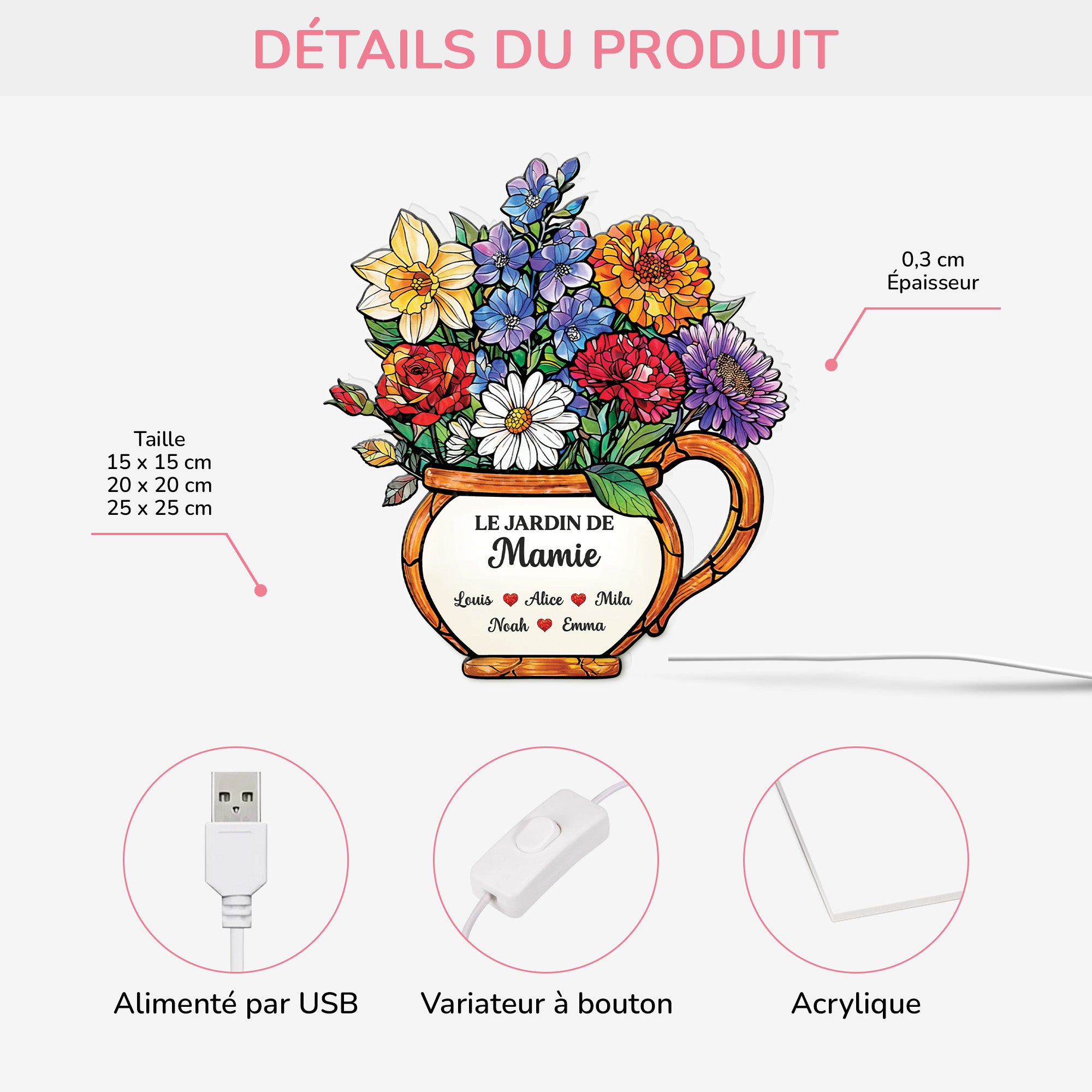 7743LFR3 lightbox personnalisable fleurs de mamie maman 7743l8lza