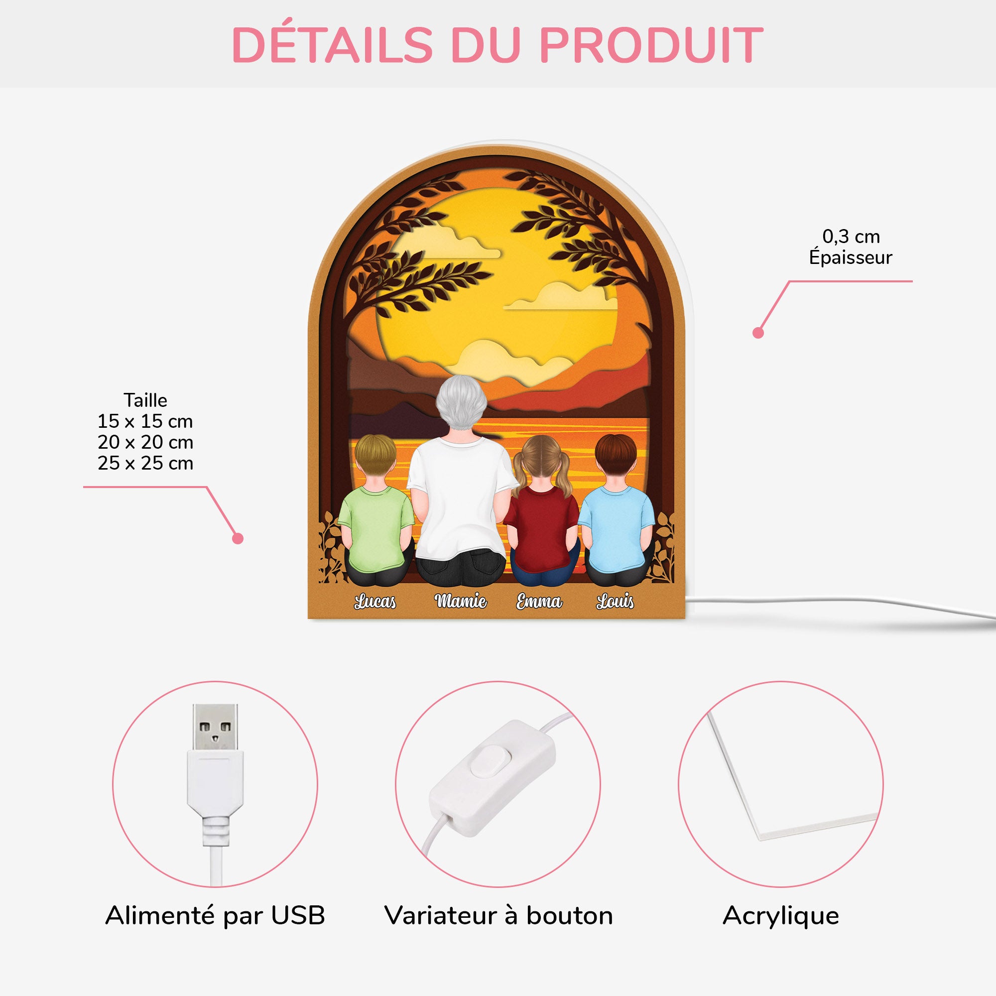 7748LFR3 effet dimpression 3d lightbox personnalisable papa maman et enfant ensemble 7748l3ywa