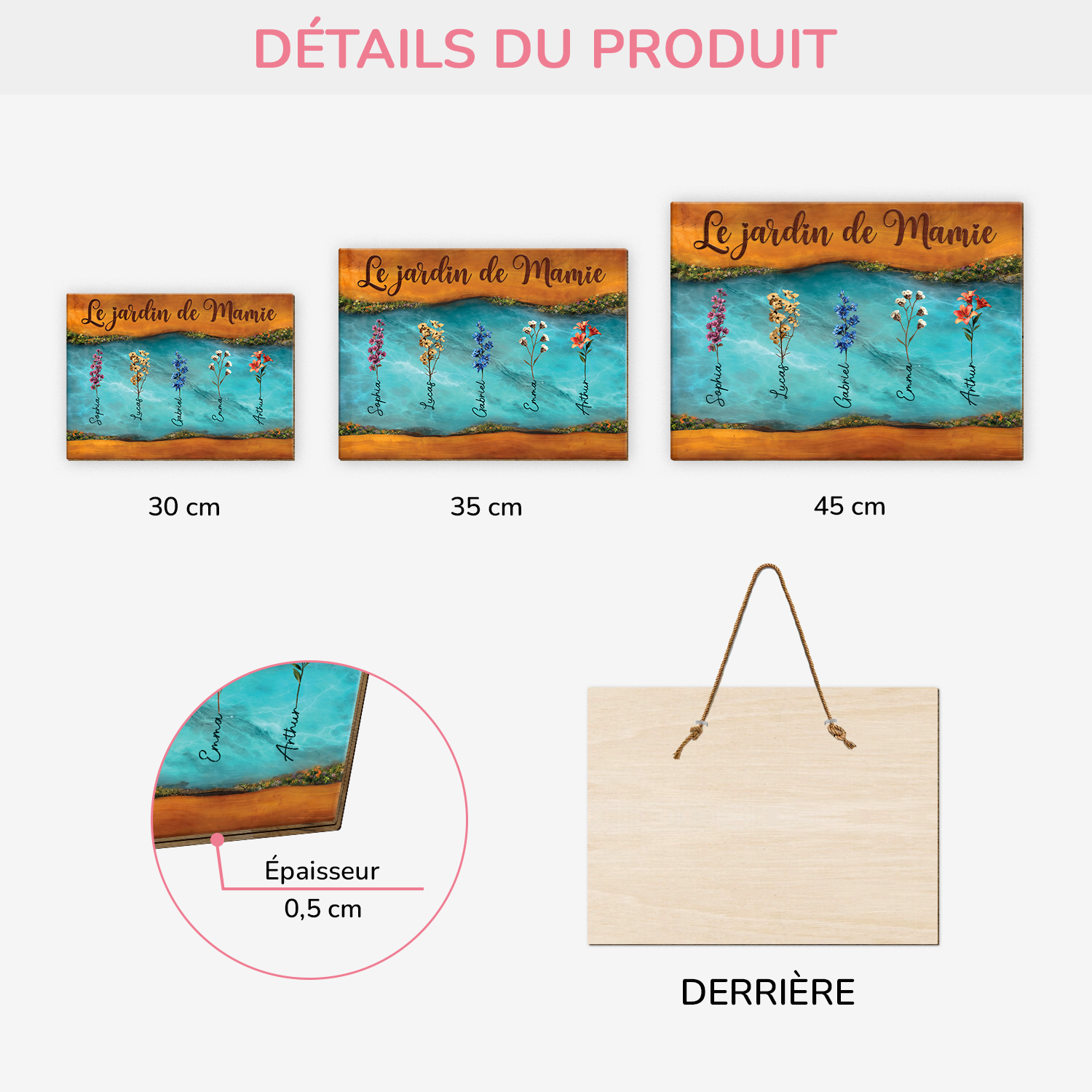 7749QFR3 effet dimpression 3d plaque en bois personnalisee a suspendre le jardin de mamie maman 7749q3hma