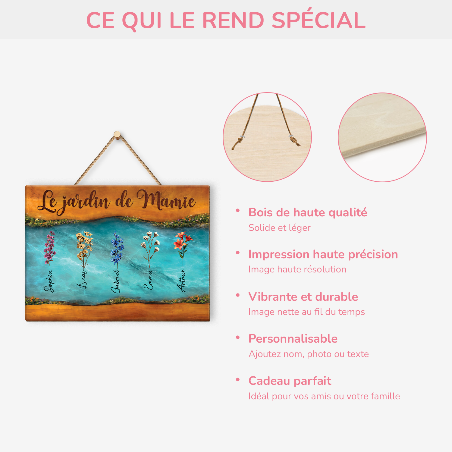 7749QFR4 effet dimpression 3d plaque en bois personnalisee a suspendre le jardin de mamie maman 7749q3hma