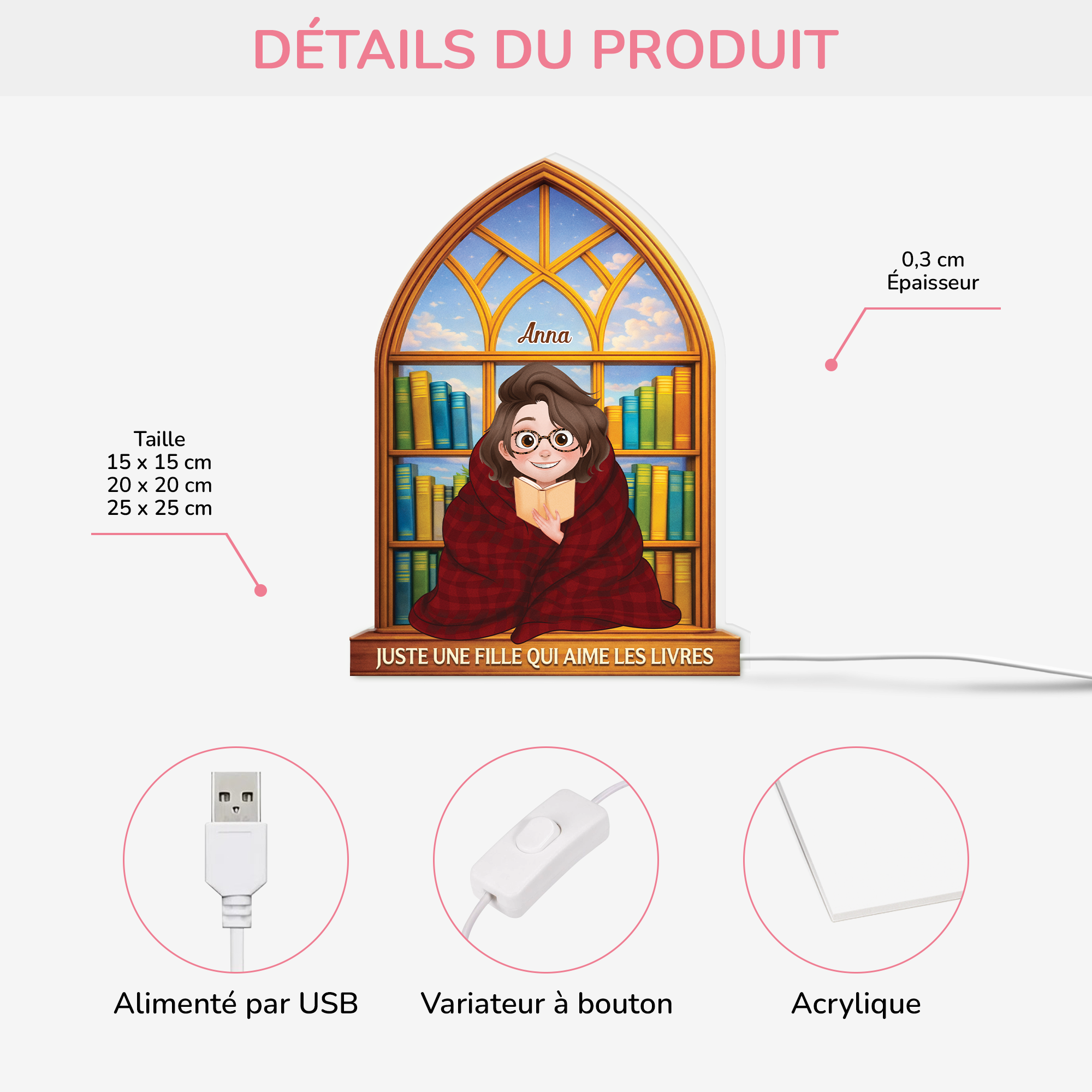 7755LFR3 lightbox personnalisable pour femmehomme juste un amoureux des livres 7755LCRTA