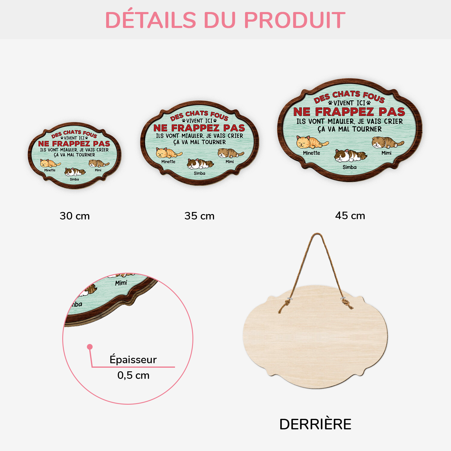 7772QFR3 plaque en bois personnalisee a suspendre chats fous vivent ici 7772q6chc