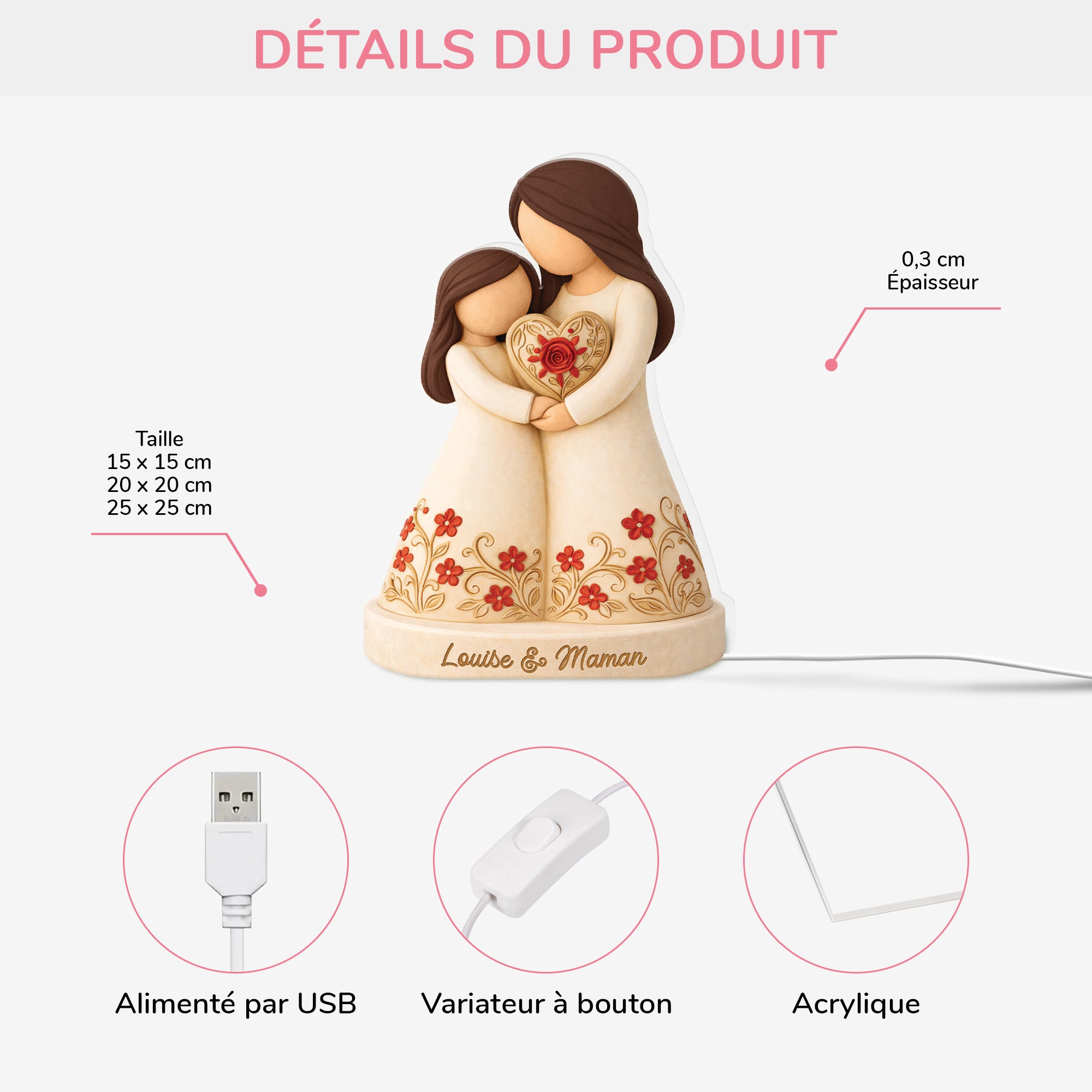 7777LFR2 lightbox personnalisable mamie maman et ses petites 7777l3pna