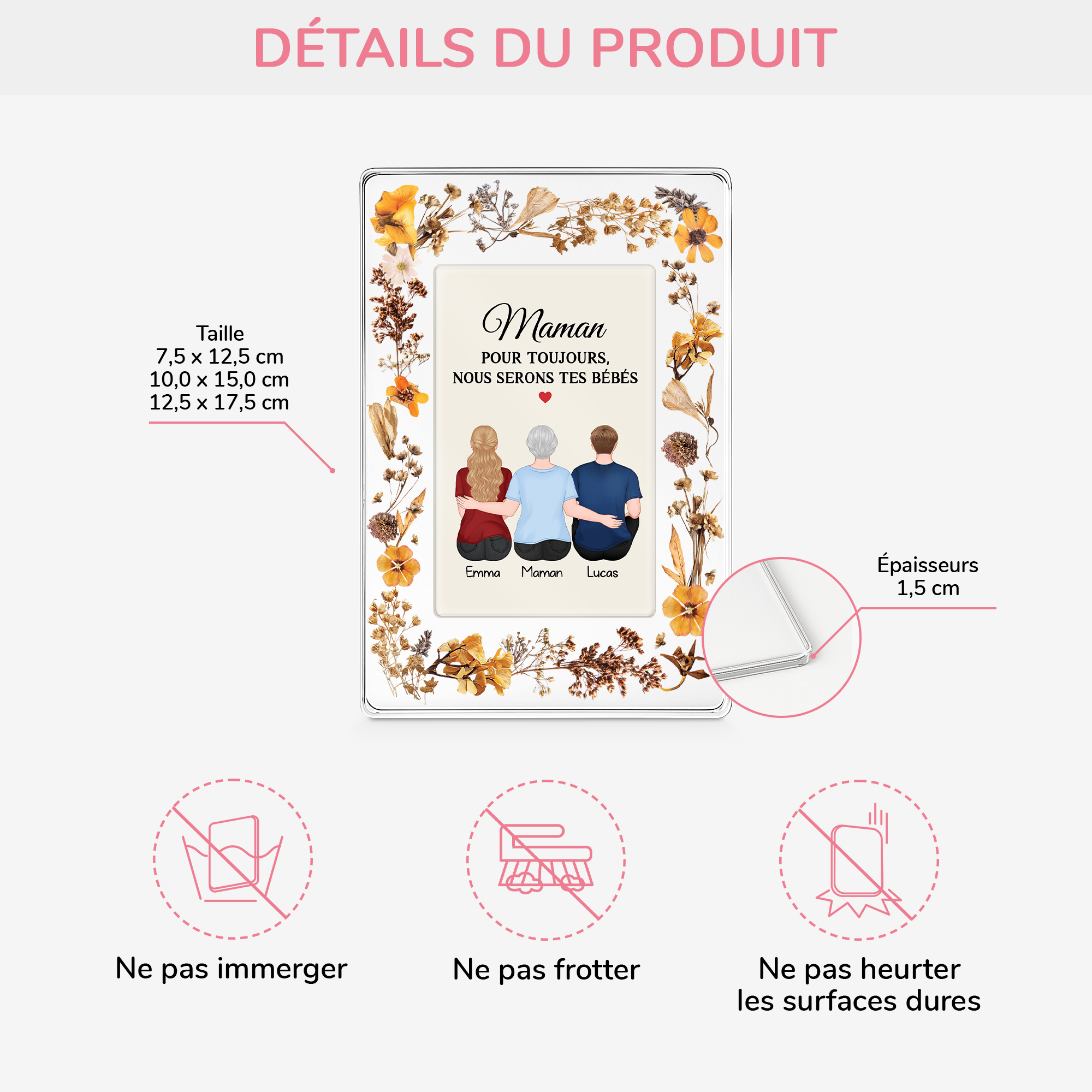 7785RFR3 effet dimpression 3d plaque en acrylique rectangulaire personnalisee bebes de maman papa 7785r3kma