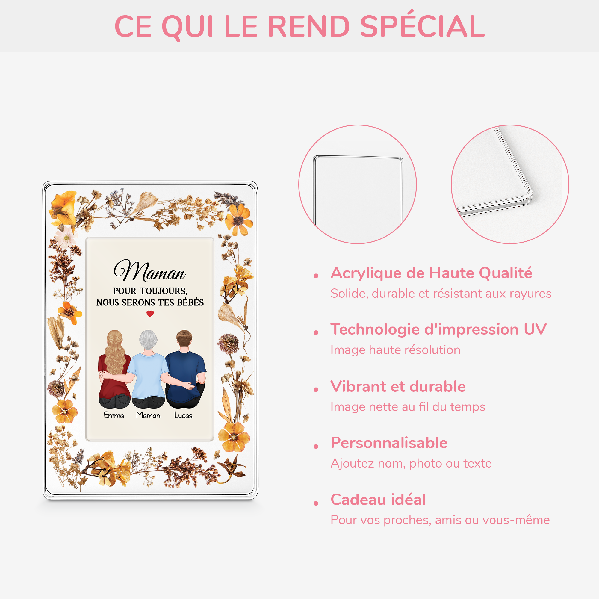 7785RFR4 effet dimpression 3d plaque en acrylique rectangulaire personnalisee bebes de maman papa 7785r3kma
