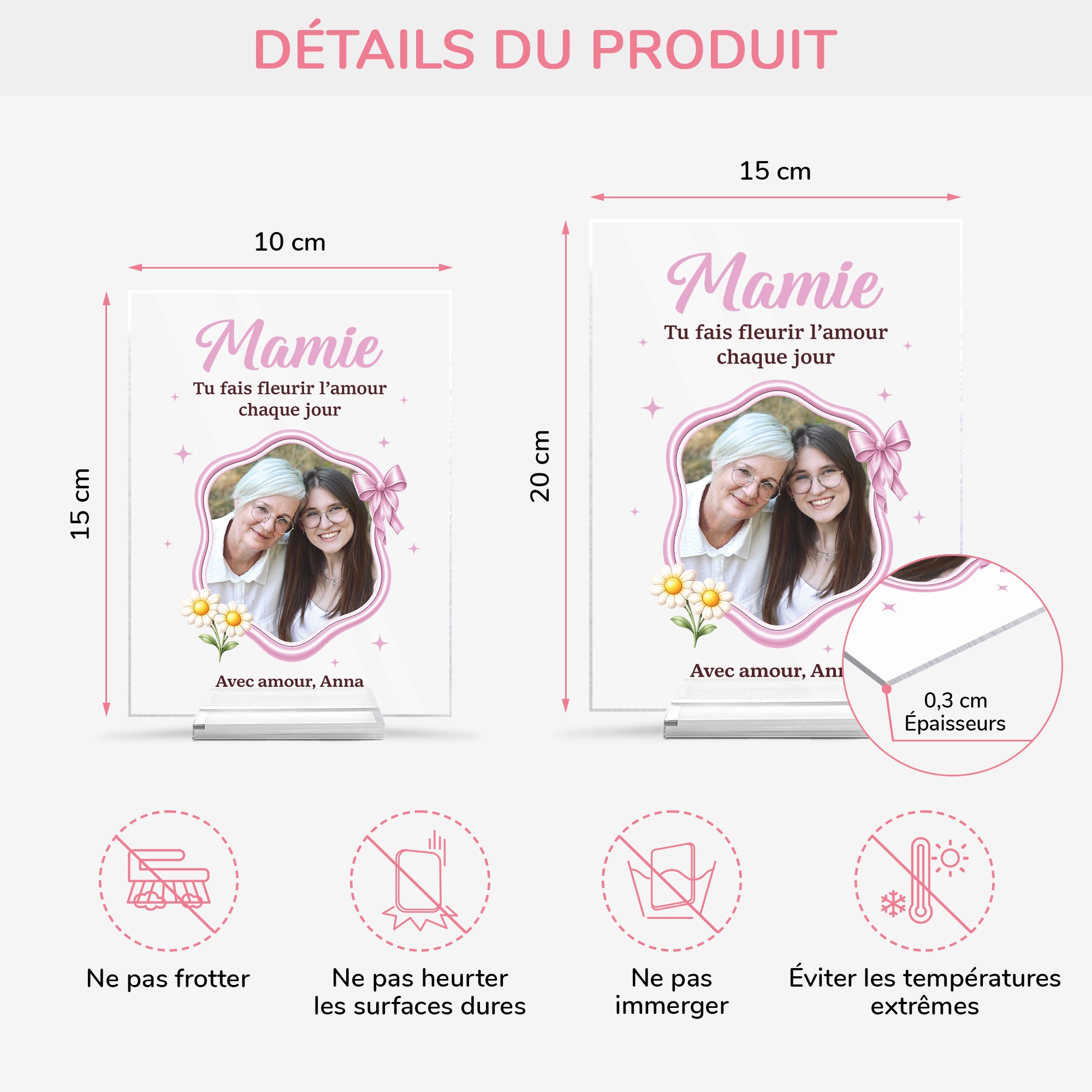 7786RFR4 plaque en acrylique personnalisee photo avec support amour de maman mamie 7786r8pta