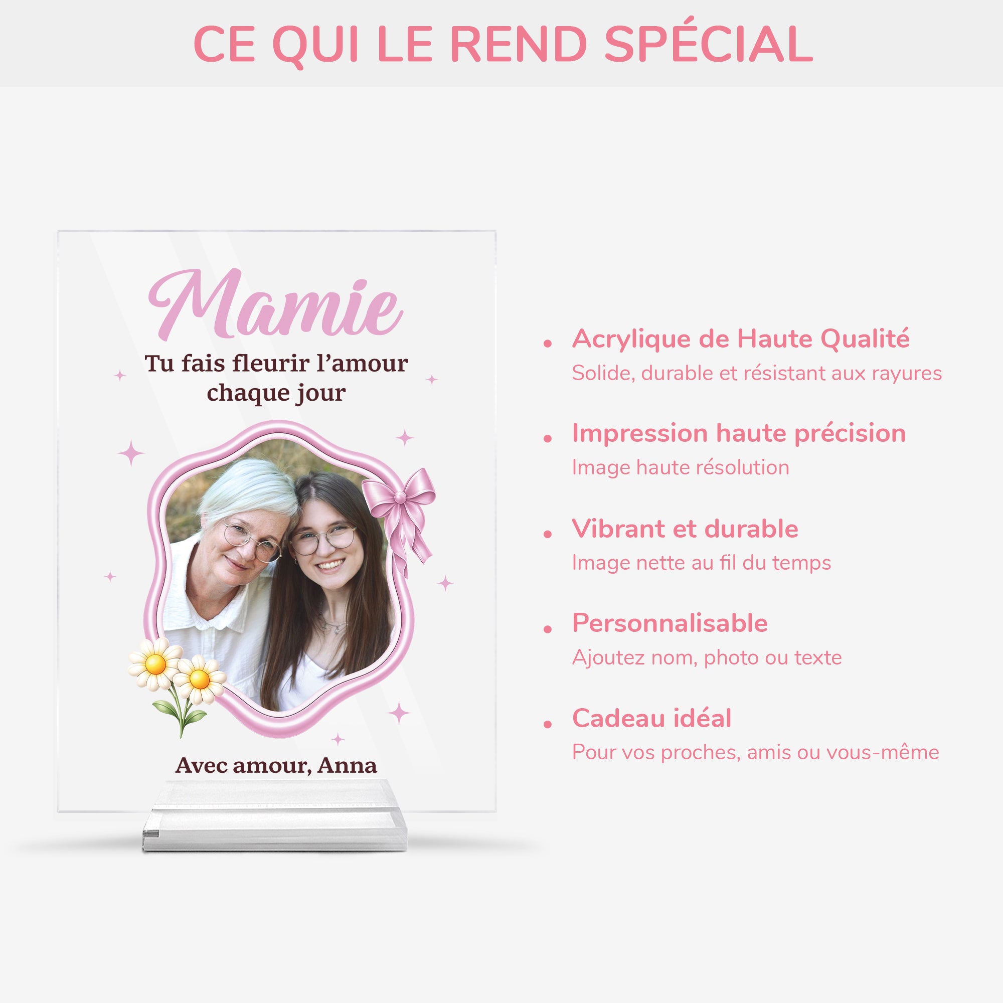 7786RFR5 plaque en acrylique personnalisee photo avec support amour de maman mamie 7786r8pta
