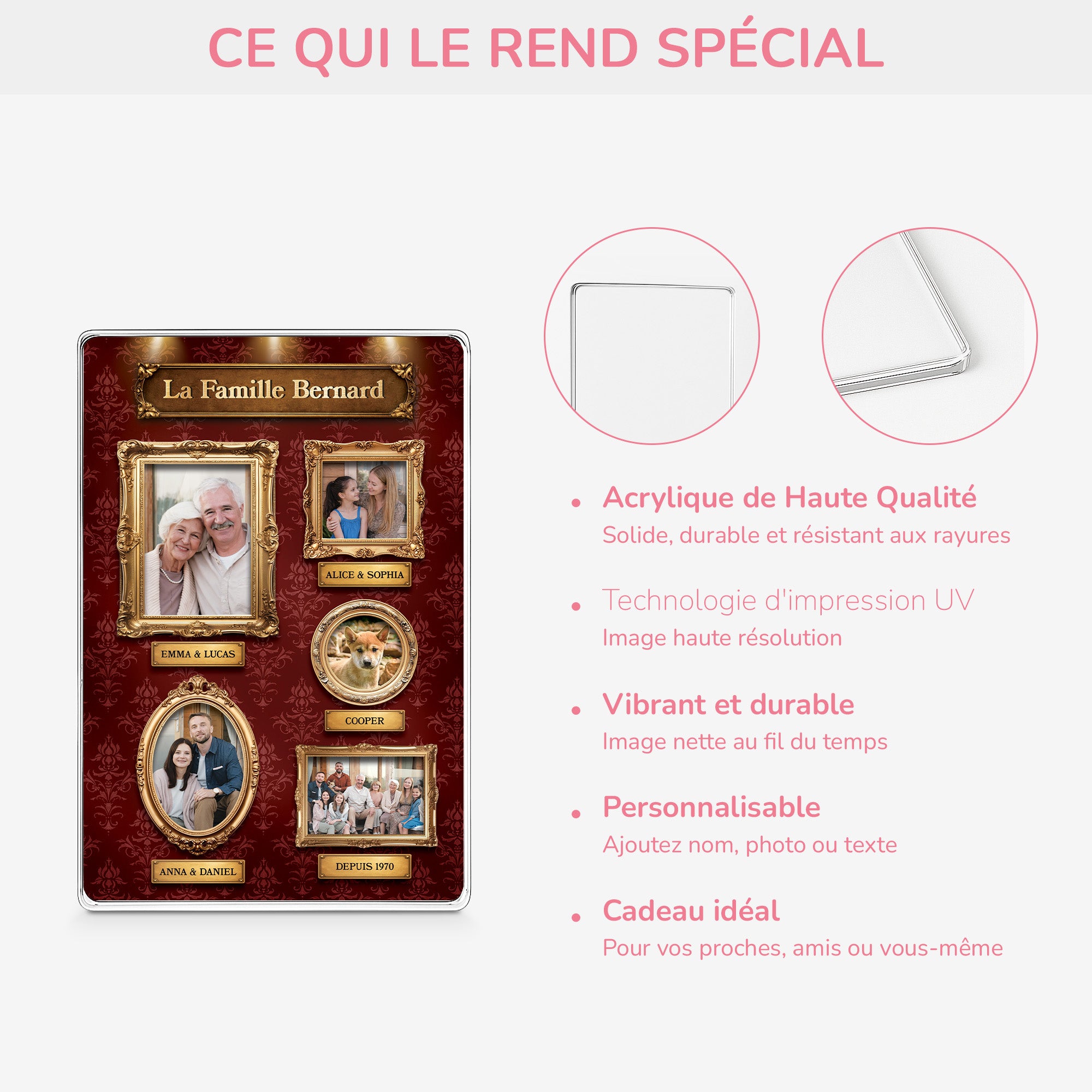 7790RFR4 effet dimpression 3d plaque en acrylique rectangulaire personnalisee photo de notre famille 7790rslai