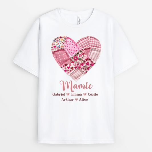 7809AFR1 t shirt personnalise mamie maman son coeur patchwork 7809a8fca