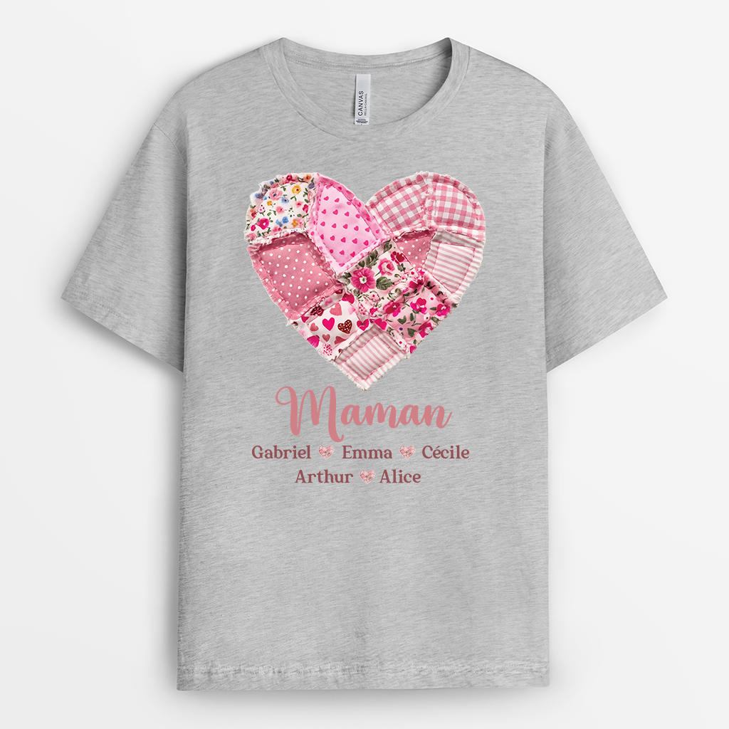 7809AFR2 t shirt personnalise mamie maman son coeur patchwork 7809a8fca
