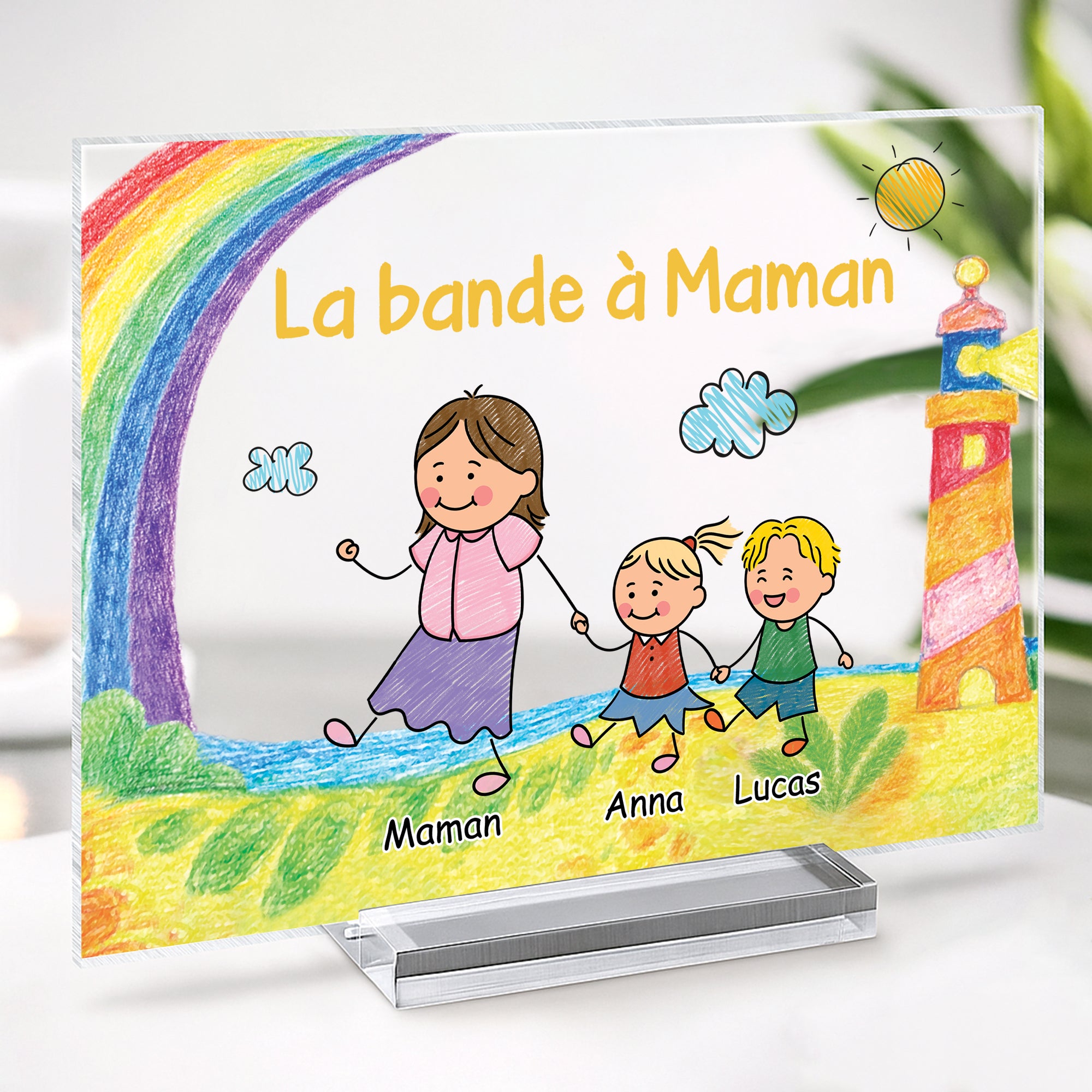 7834RFR2 plaque en acrylique personnalisee avec support bande a maman papa avec dessin denfant 7834rtpta