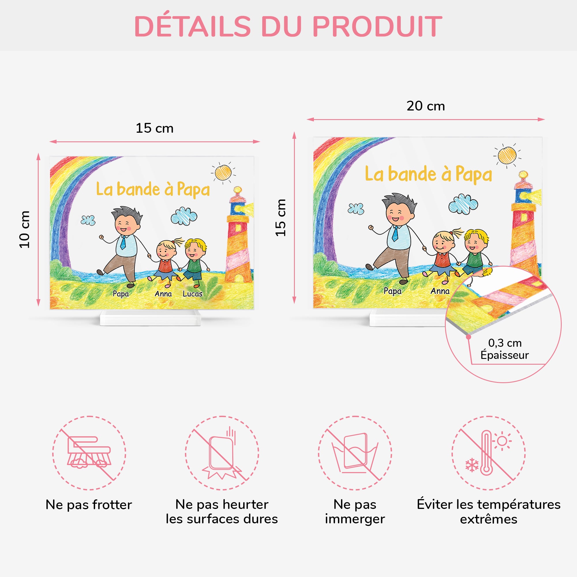 7834RFR4 plaque en acrylique personnalisee avec support bande a maman papa avec dessin denfant 7834rtpta