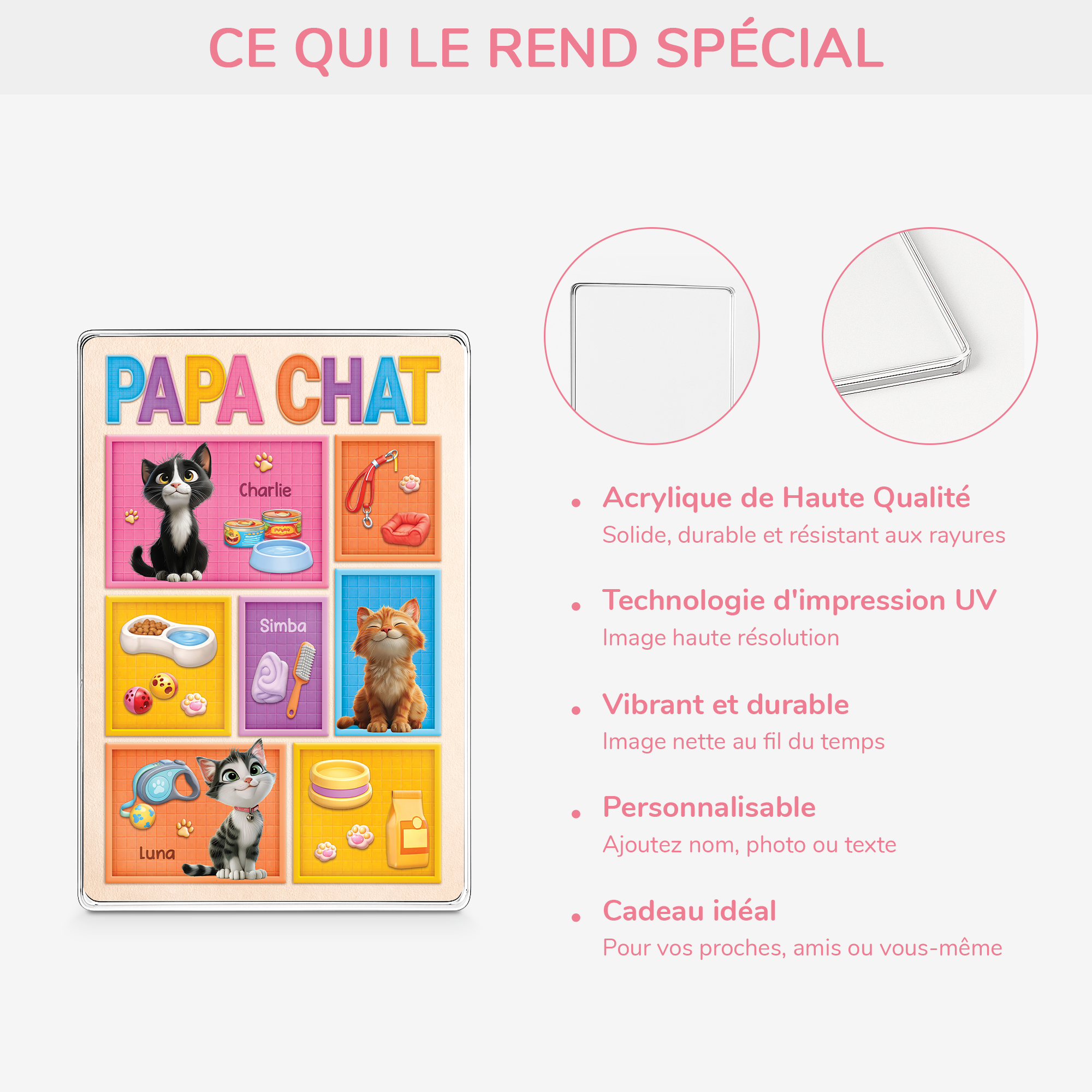 7835RFR4 plaque en acrylique personnalisee rectangulaire maman chat 7835r6xmd