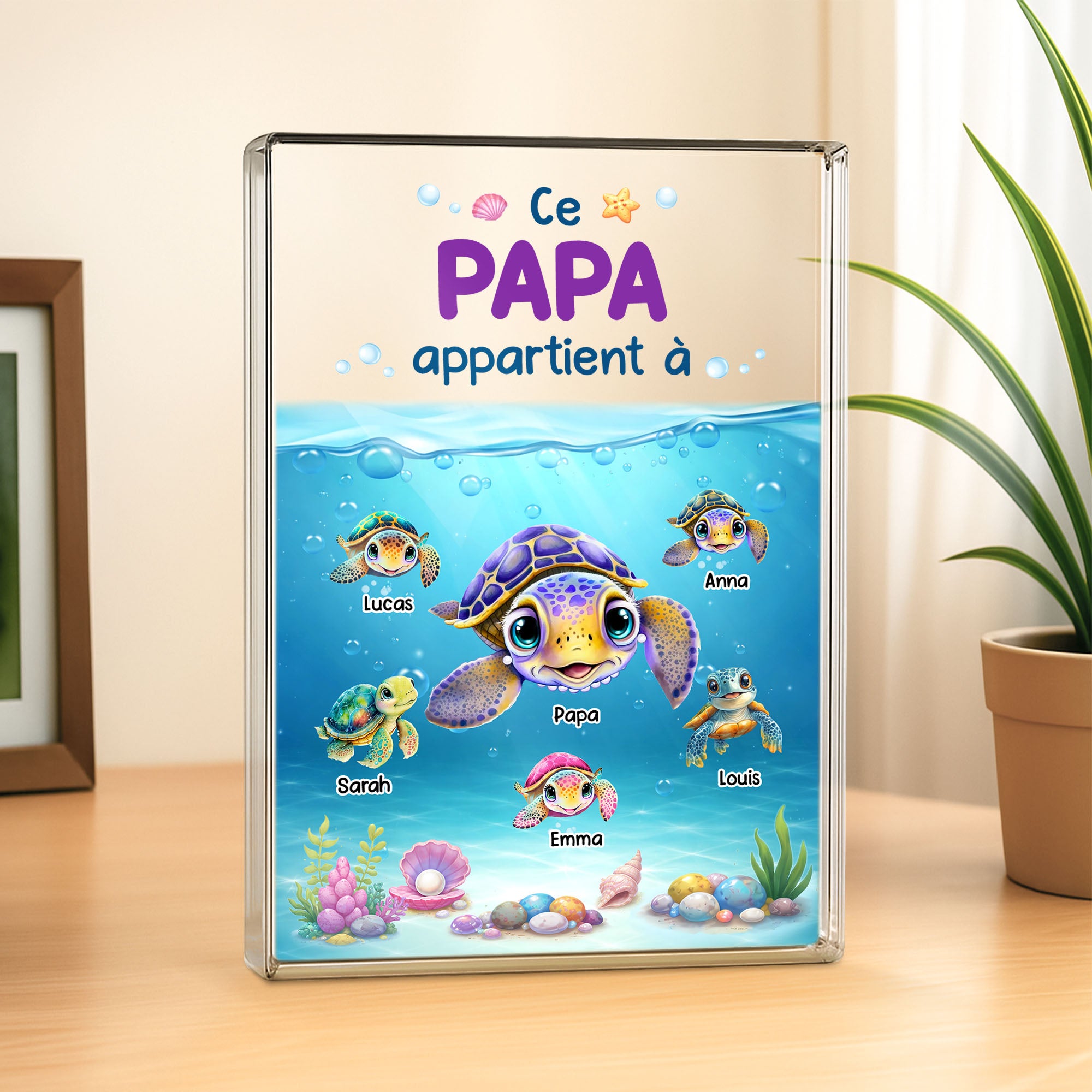 7837RFR1 plaque en acrylique personnalisee rectangulaire avec tortue papa maman appartient a 7837r6vwa_1