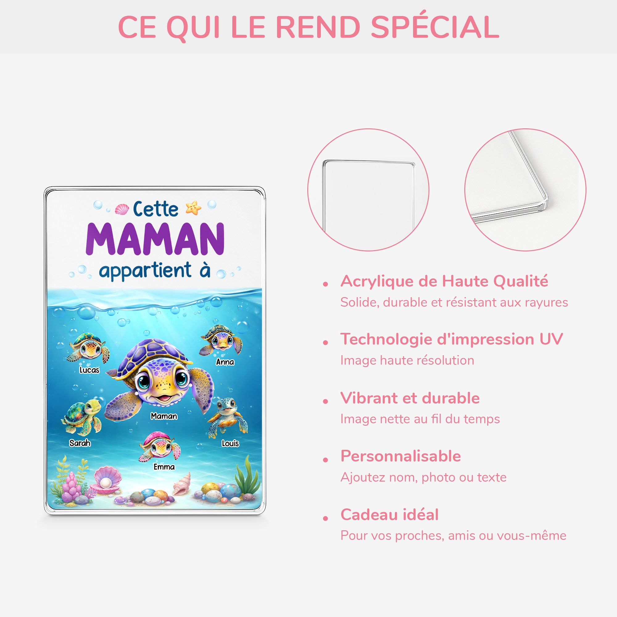 7837RFR1 plaque en acrylique personnalisee rectangulaire avec tortue papa maman appartient a 7837r6vwa_3