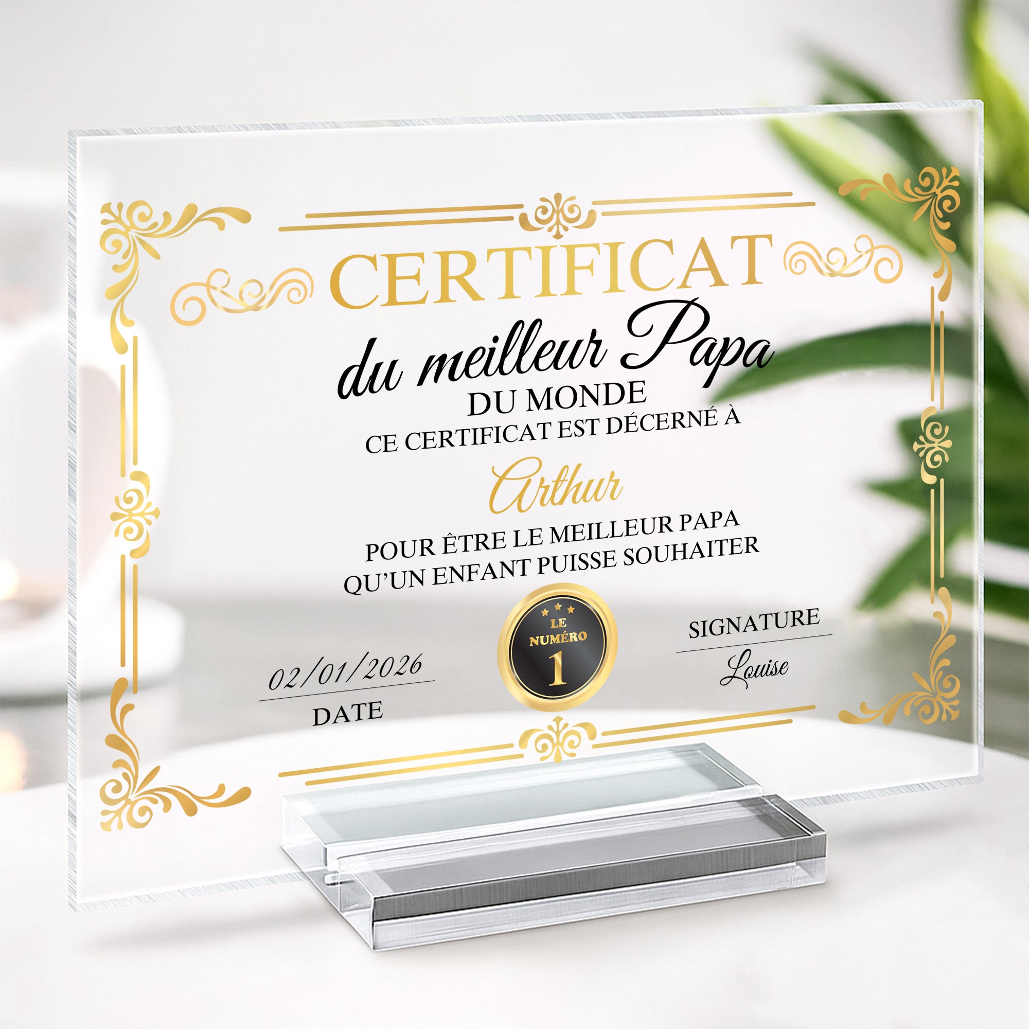 7894RFR2 plaque en acrylique personnalisee avec support certificat de la meilleure maman 7894rcpaa