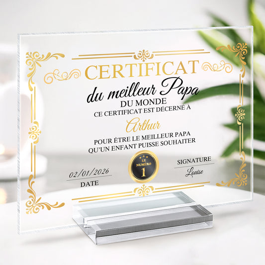 7894RFR2 plaque en acrylique personnalisee avec support certificat de la meilleure maman 7894rcpaa