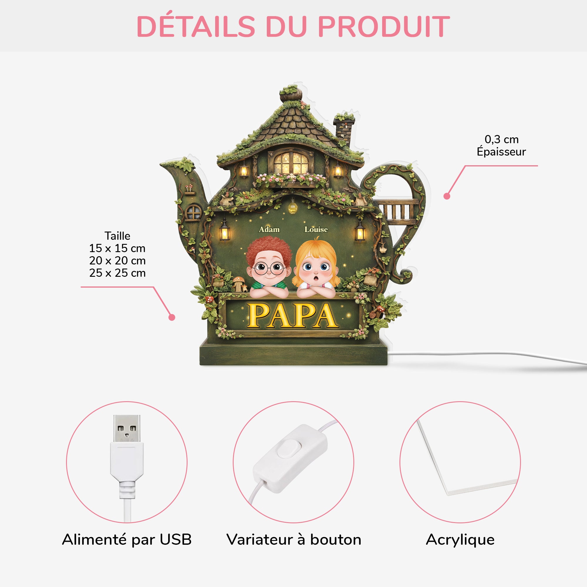 7898LFR2 lightbox personnalisable avec theiere cadeau maman et papa 7898ltpna