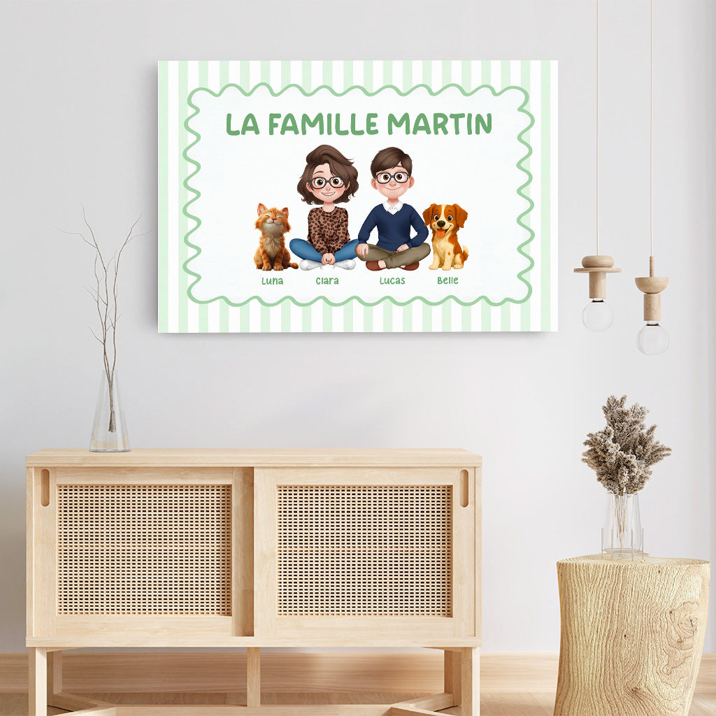 7945CFR1 toile personnalisee famille animaux notre famille avec chat et chien 7945c3vmf_1
