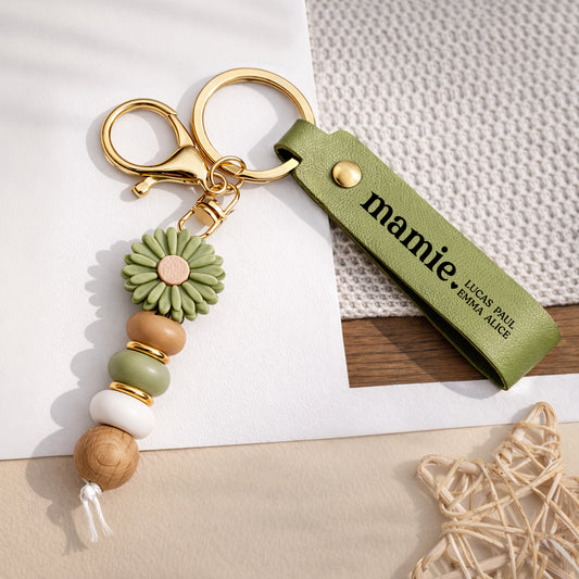 8039MFR2 porte cles personnalise marguerite en perles ma maman ma mamie 8039mj8pca