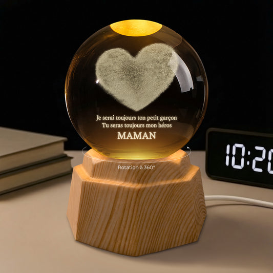 8088LFR2 veilleuse boule de cristal 3d personnalisee maman papa mon heros 8088l8fwb