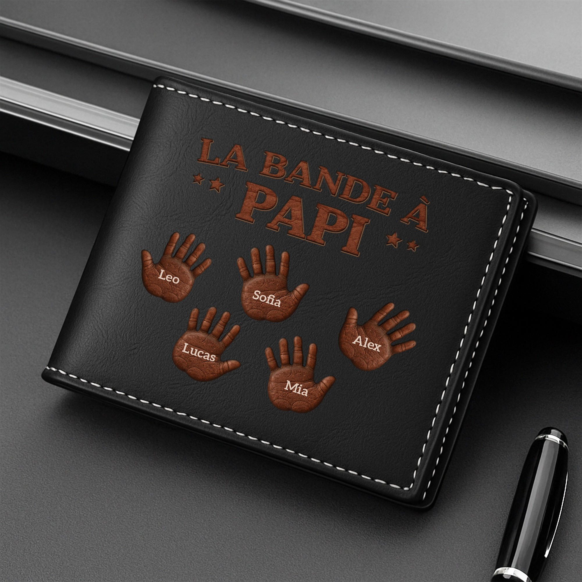 8127JFR2 effet dimpression 3d portefeuille personnalise homme _ la bande a papa papy avec enfant 8127j6kab