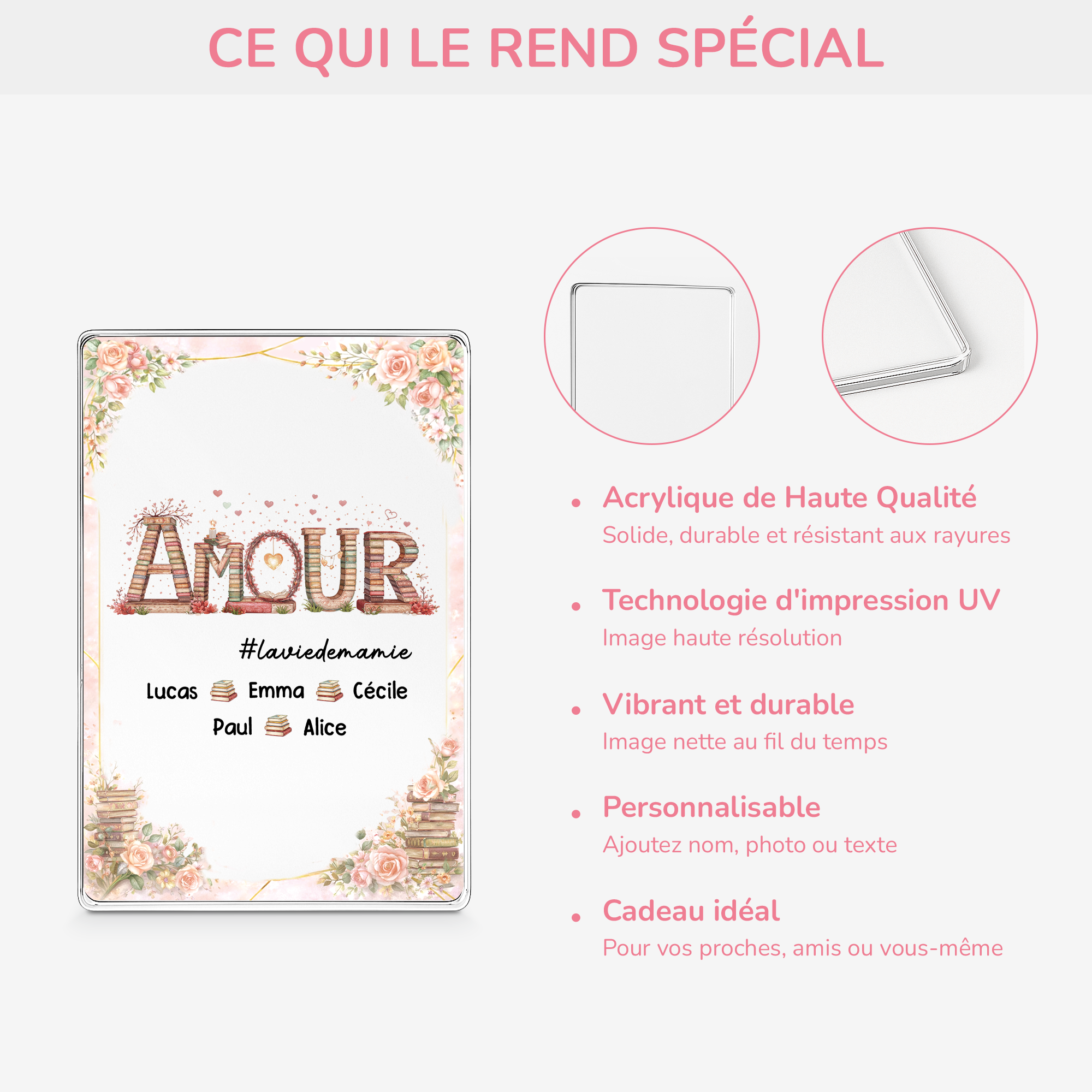 8134RFR4 plaque en acrylique personnalisee rectangulaire amour pour maman mamie 8134rthca
