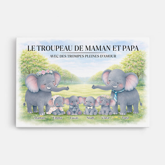 8168CFR1 toile personnalisee famille le troupeau de maman papa elephant 8168cnvmi_1