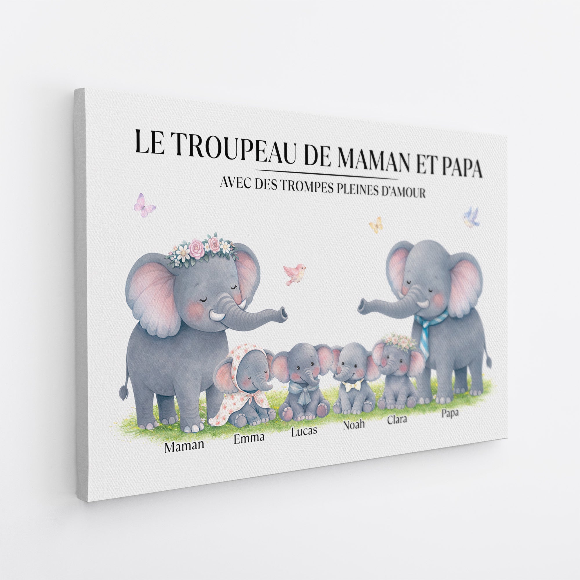 8168CFR1 toile personnalisee famille le troupeau de maman papa elephant 8168cnvmi_2
