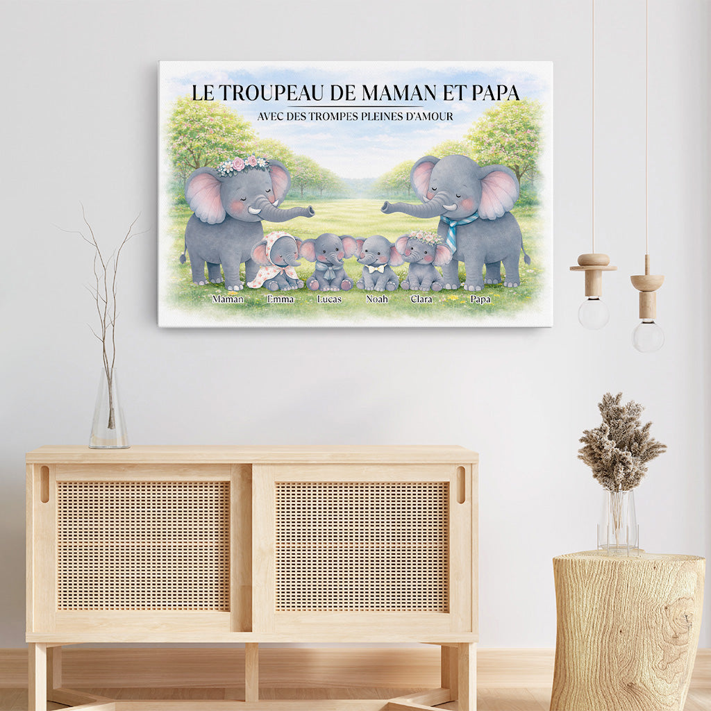 8168CFR1 toile personnalisee famille le troupeau de maman papa elephant 8168cnvmi_3