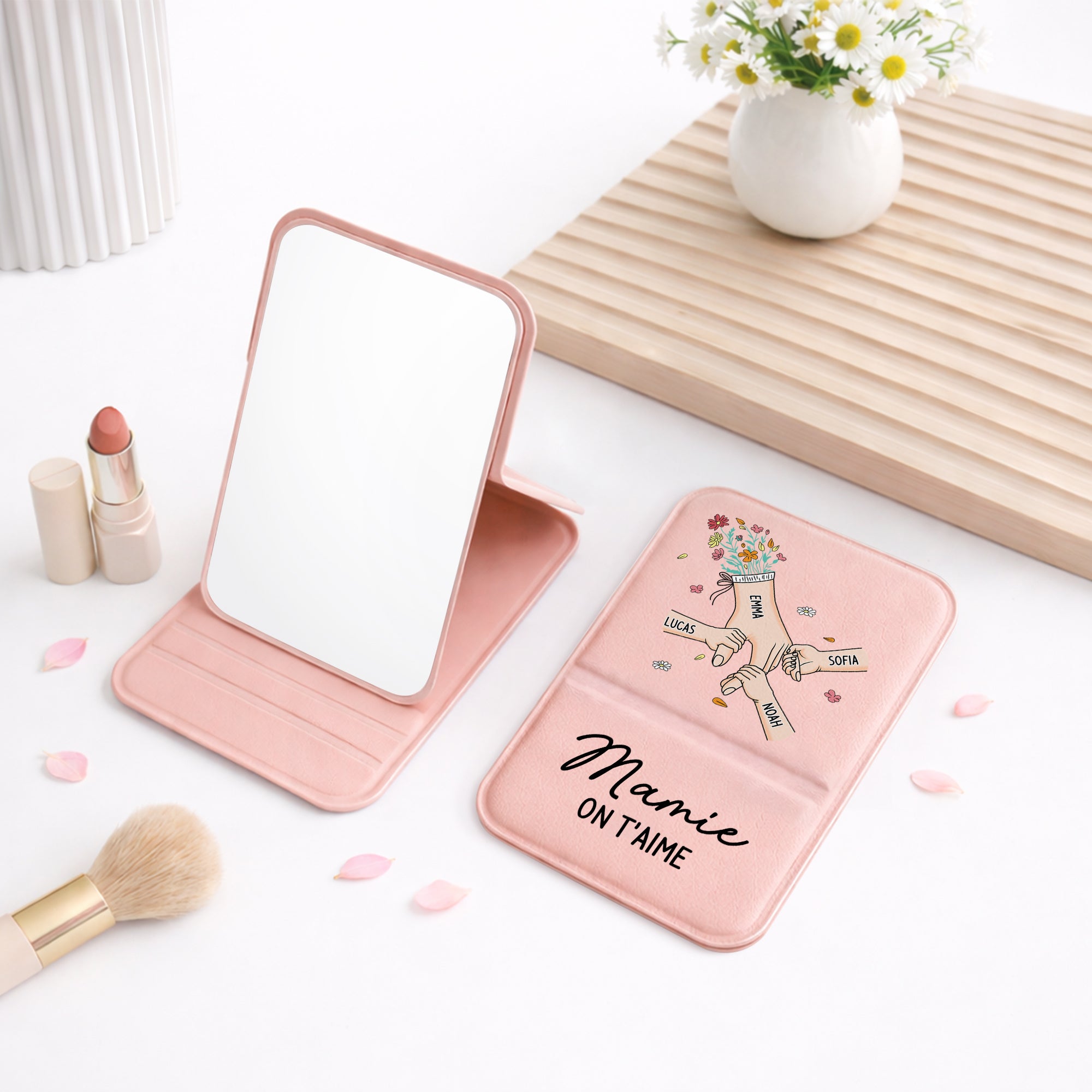 8227AFR2 miroir de poche a personnaliser_ maman mamie main dans la main 8227aj6paa
