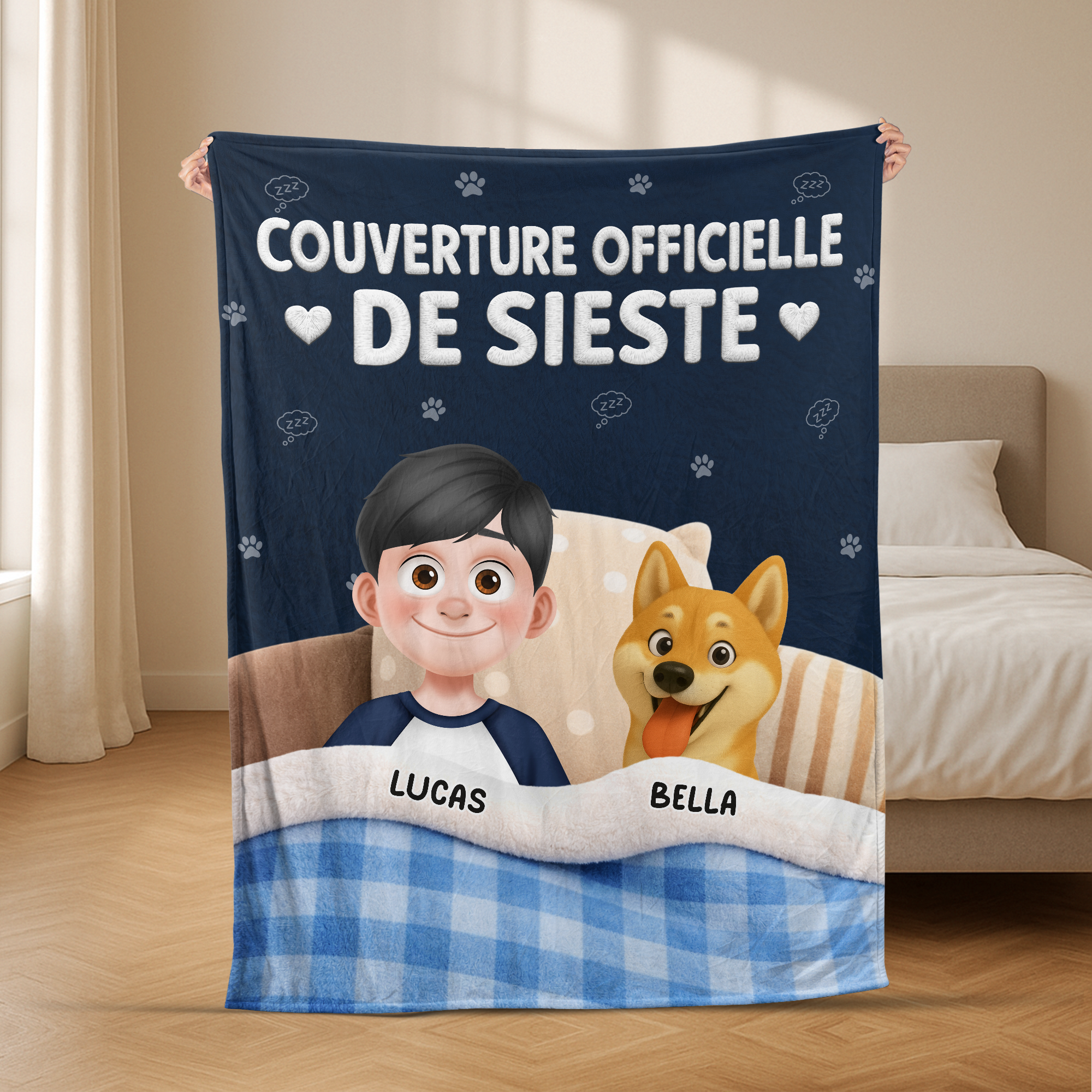8351BFR2 effet dimpression 3d plaid polaire personnalisable_ couverture officielle avec chien 8351bchmc