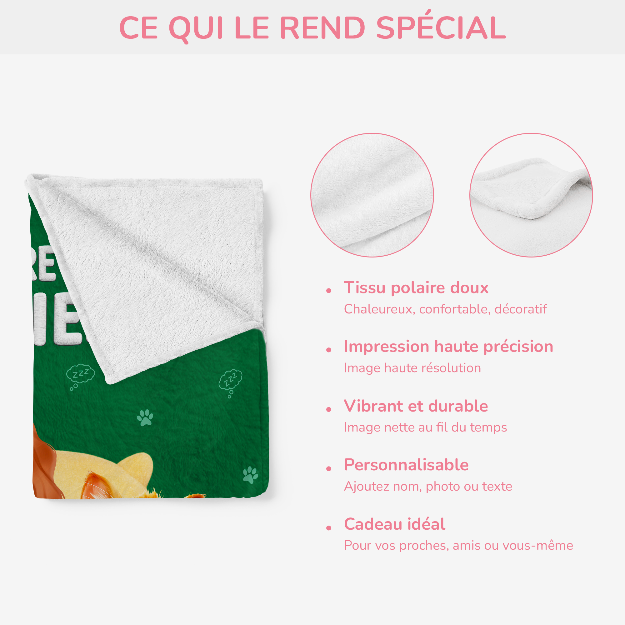 8351BFR3 effet dimpression 3d plaid polaire personnalisable_ couverture officielle avec chat 8351bchmd