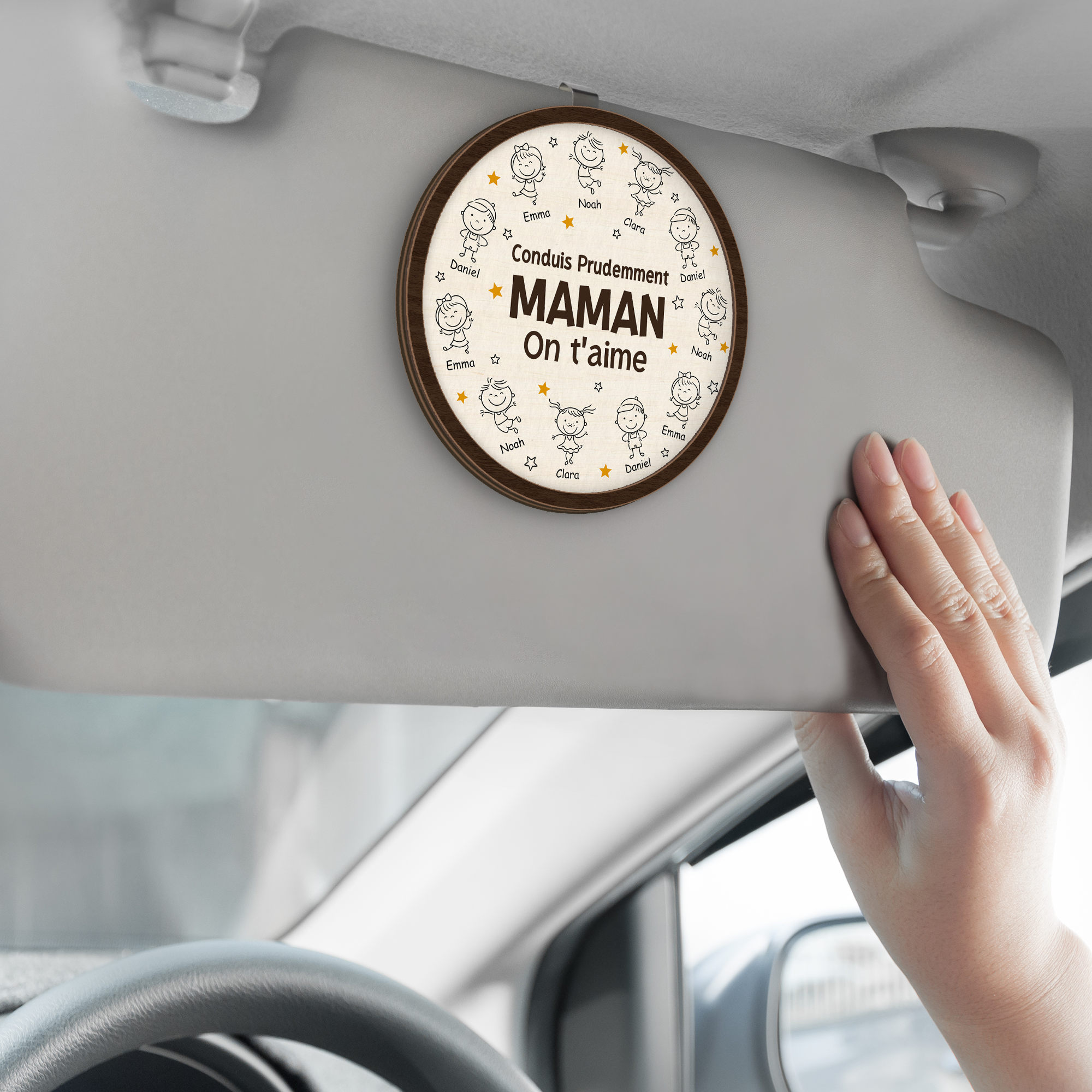 8414GFR2 clip pare soleil de voiture personnalise dessin conduis prudemment papa maman 8414g8ymb