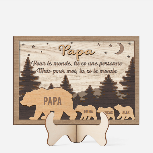 8423QFR1 plaque en bois personnalisable maman papa ours est mon monde 8423qcc1b