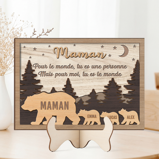 8423QFR2 plaque en bois personnalisable maman papa ours est mon monde 8423qcc1b