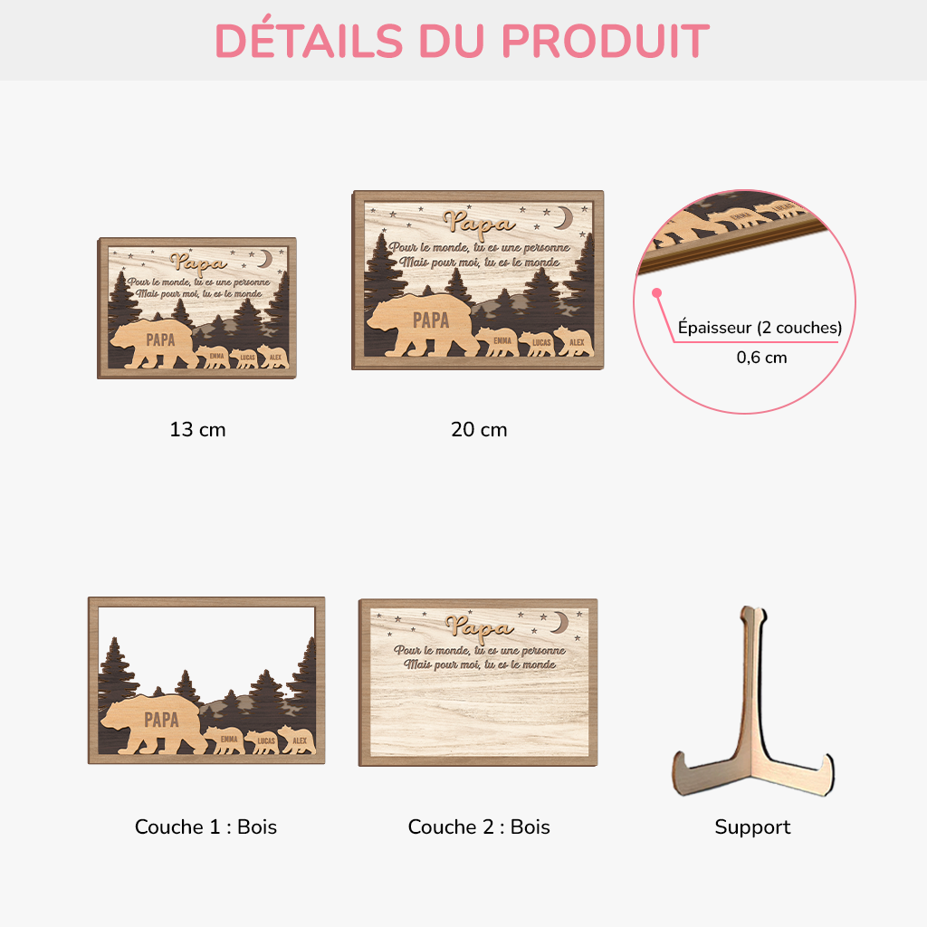 8423QFR3 plaque en bois personnalisable maman papa ours est mon monde 8423qcc1b