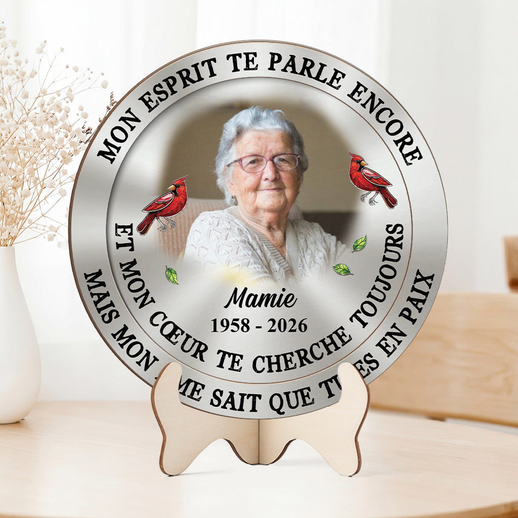 8426QFR2 plaque bois personnalisee commemorative mamie papy mon esprit te parle encore 8426qcpab