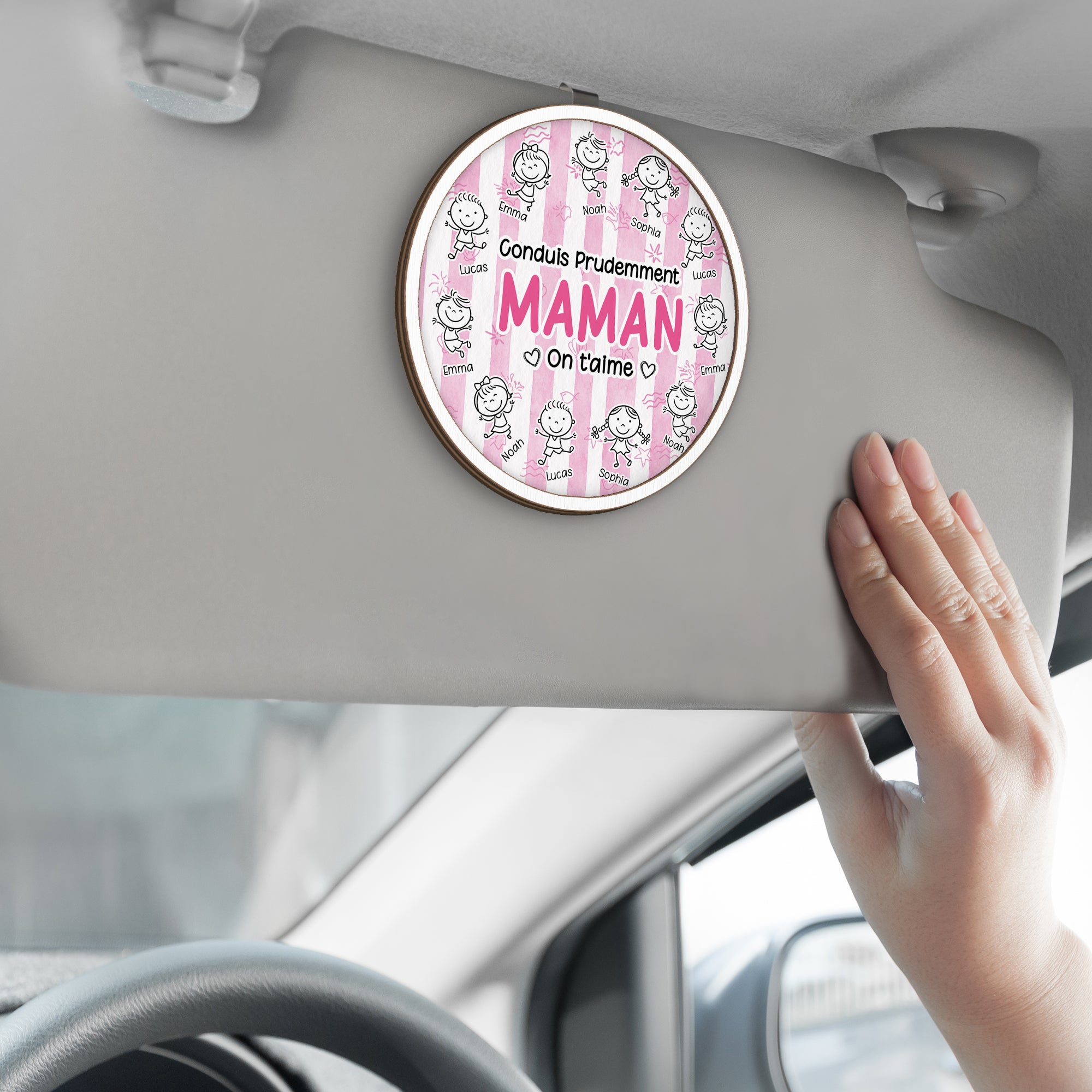8433GFR2 clip pare soleil voiture personnalise papa maman conduis prudemment 8433gtyeb