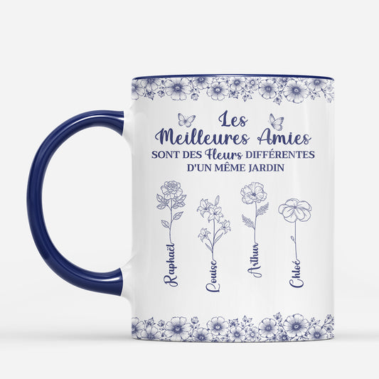 8443MFR1 mug personnalise soeur et amie style toile bleue fleurs differentes 8443msvne_2