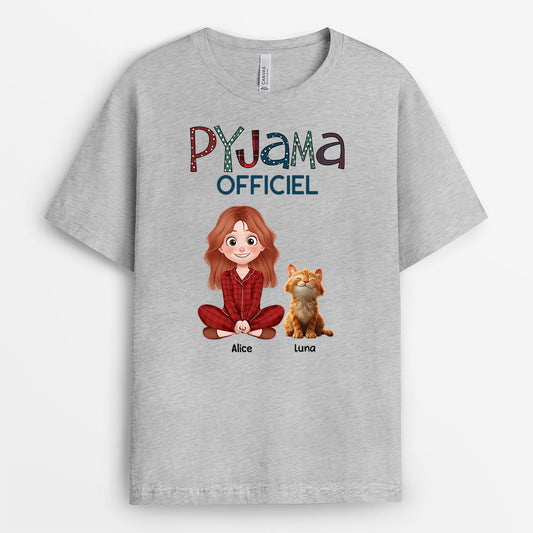 8517AFR2 tee shirt personnalise chat pyjama officiel avec chat 8517atqld