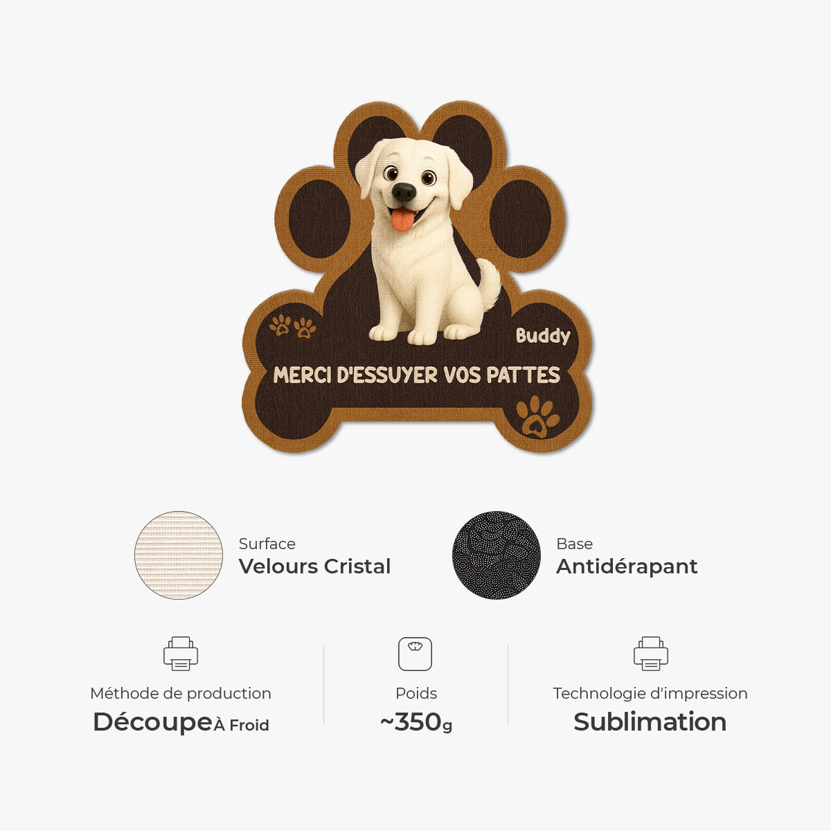 8545AFR4 paillasson chien personnalise a forme originale essuyez vos pattes 8545ad8hbc