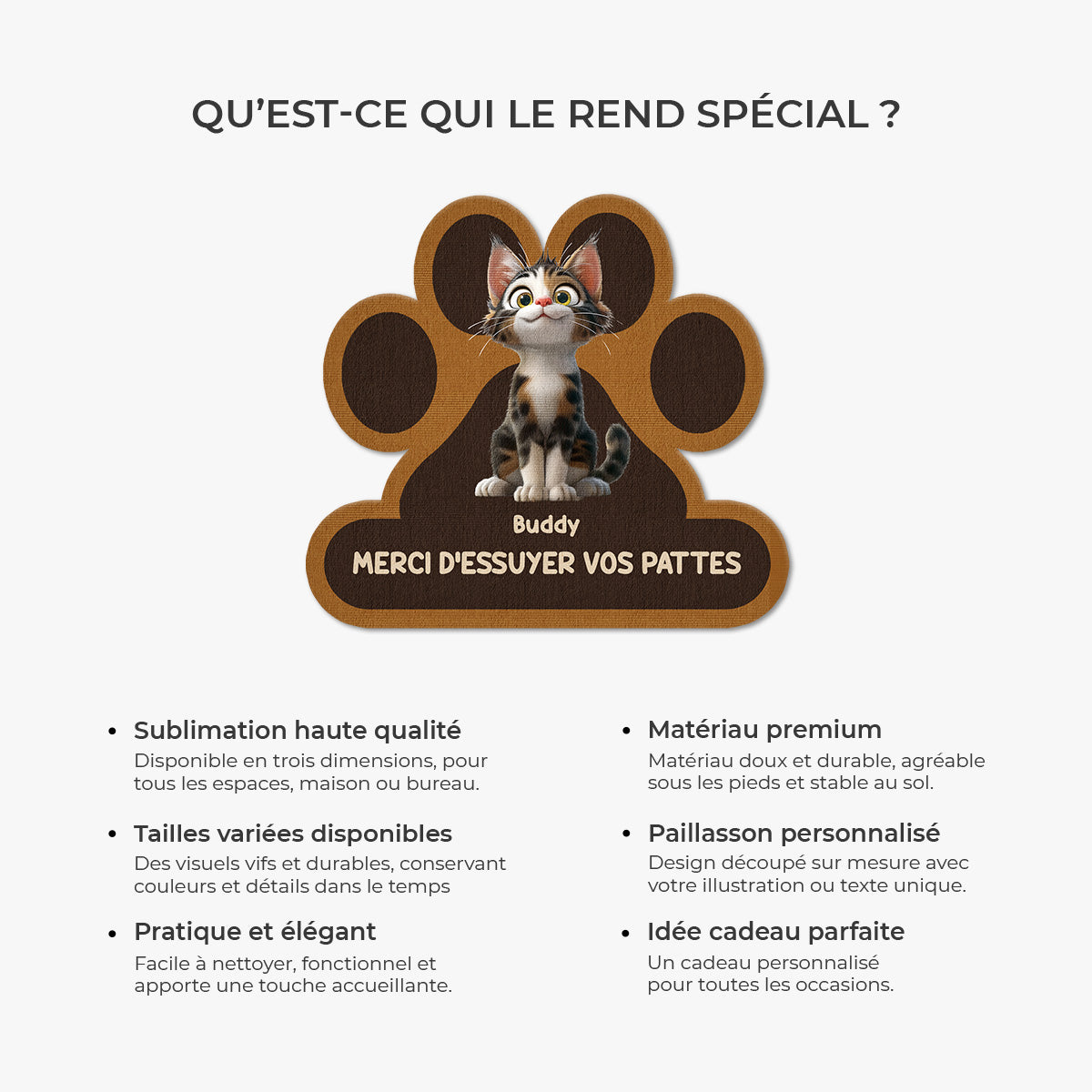 8545AFR6 paillasson chat personnalise a forme originale essuyez vos pattes 8545ad8hbd