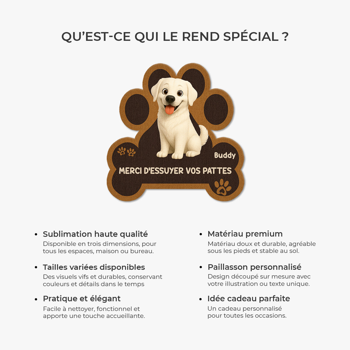 8545AFR6 paillasson chien personnalise a forme originale essuyez vos pattes 8545ad8hbc