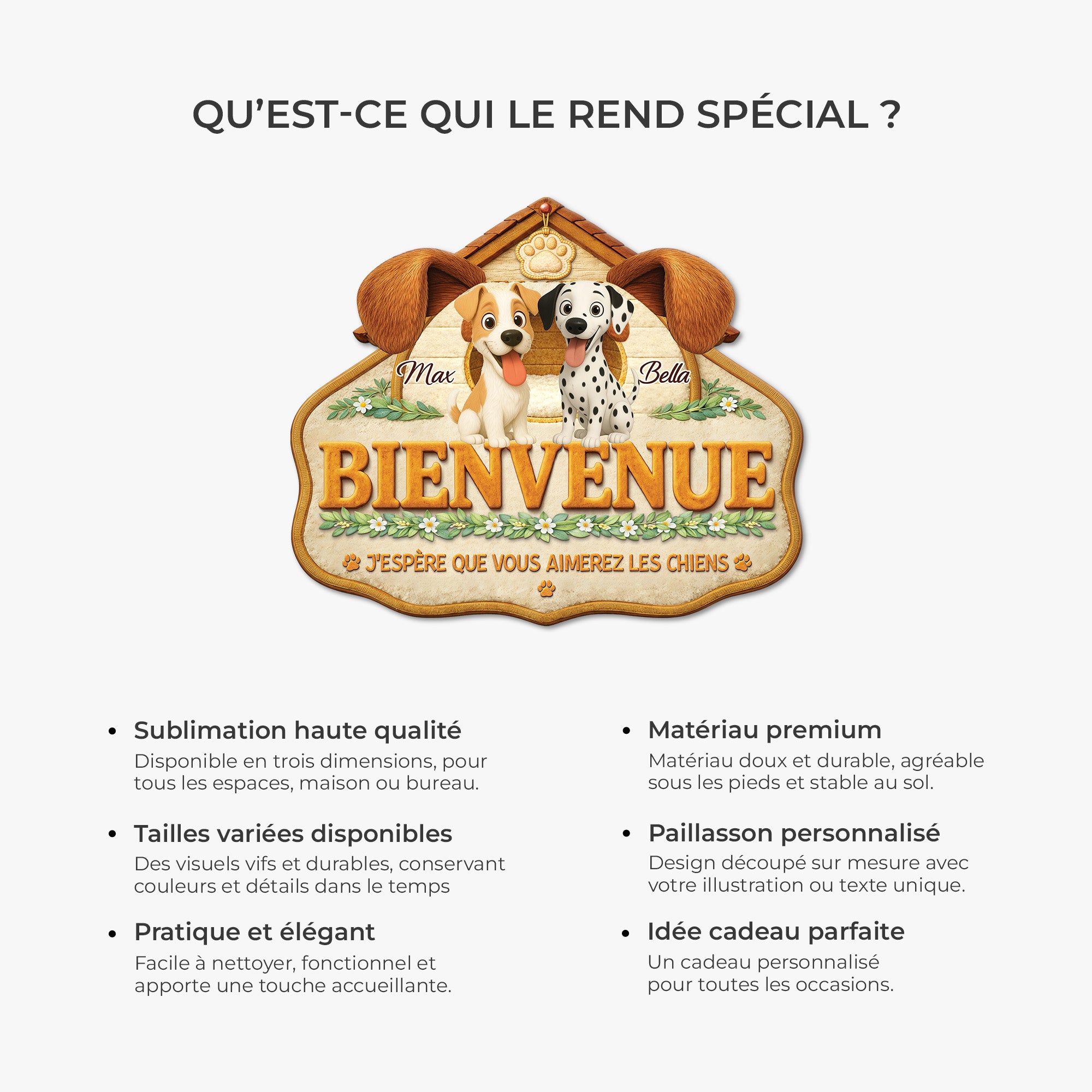 8561AFR6 paillasson personnalise chien a forme originale aimer les chiens 8561adalmc