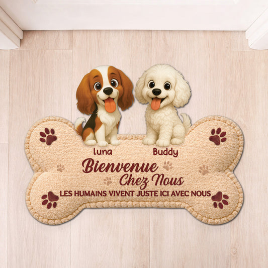 8579AFR1 paillasson chien personnalise a forme decoupee bienvenue chez moi 8579ad6pcc