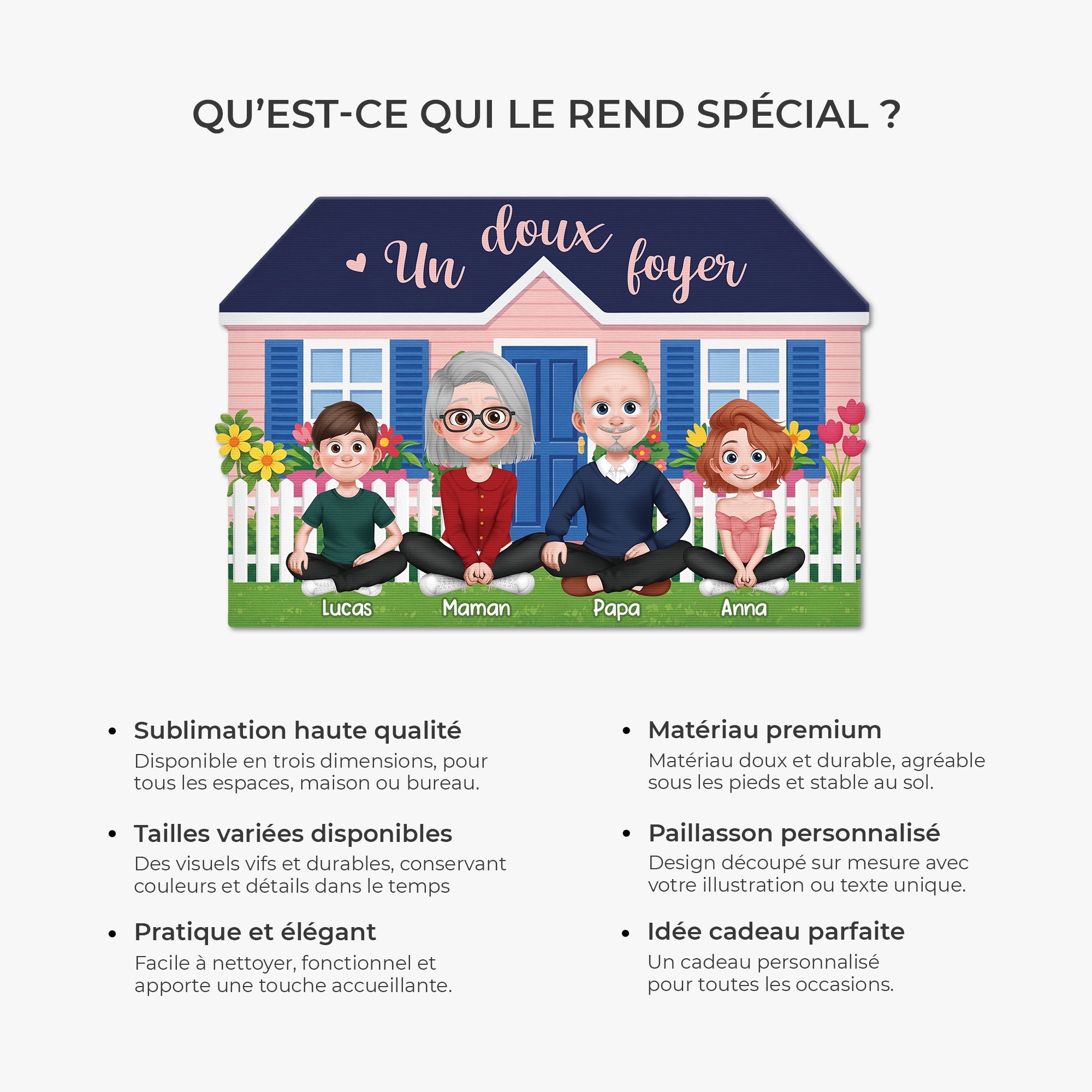 8592AFR6 paillasson personnalise famille a forme decoupee un doux foyer 8592adcpti
