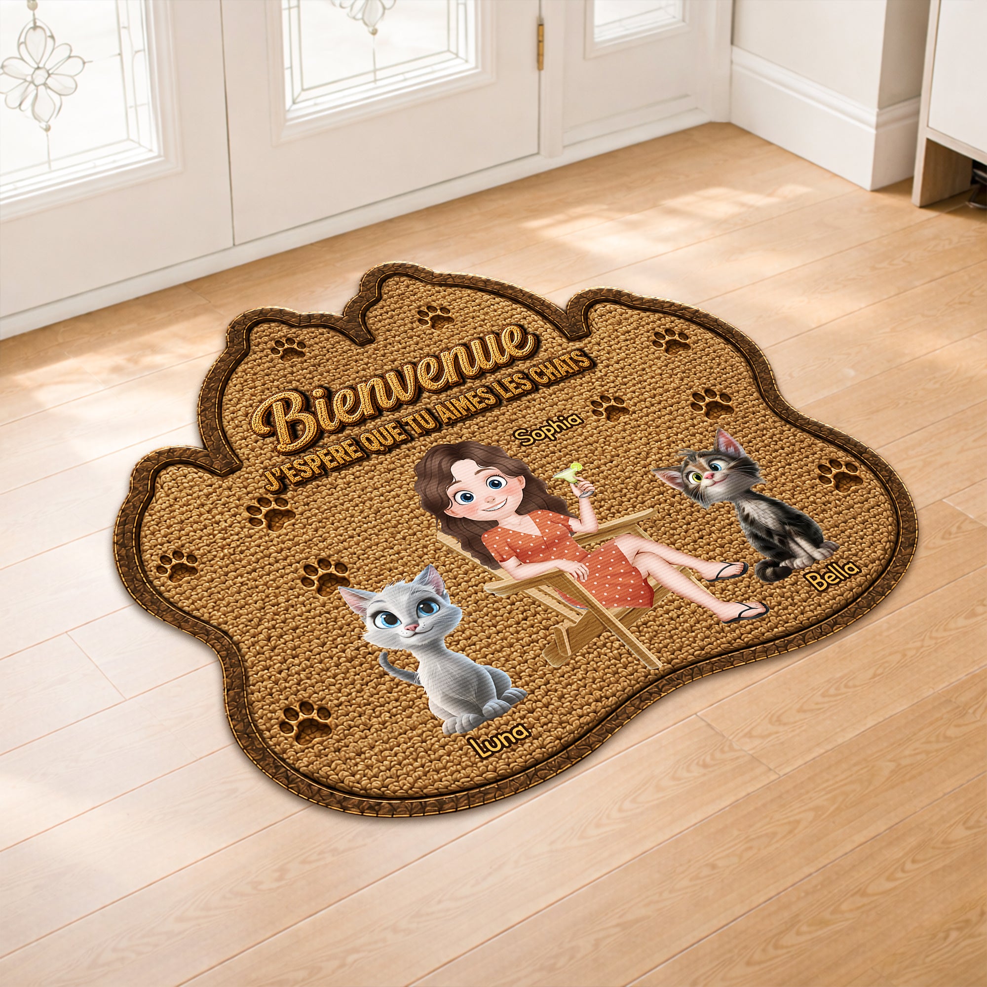 8616AFR2 paillasson personnalise chat a forme originale esperer que tu aimes les poils 8616adayrd